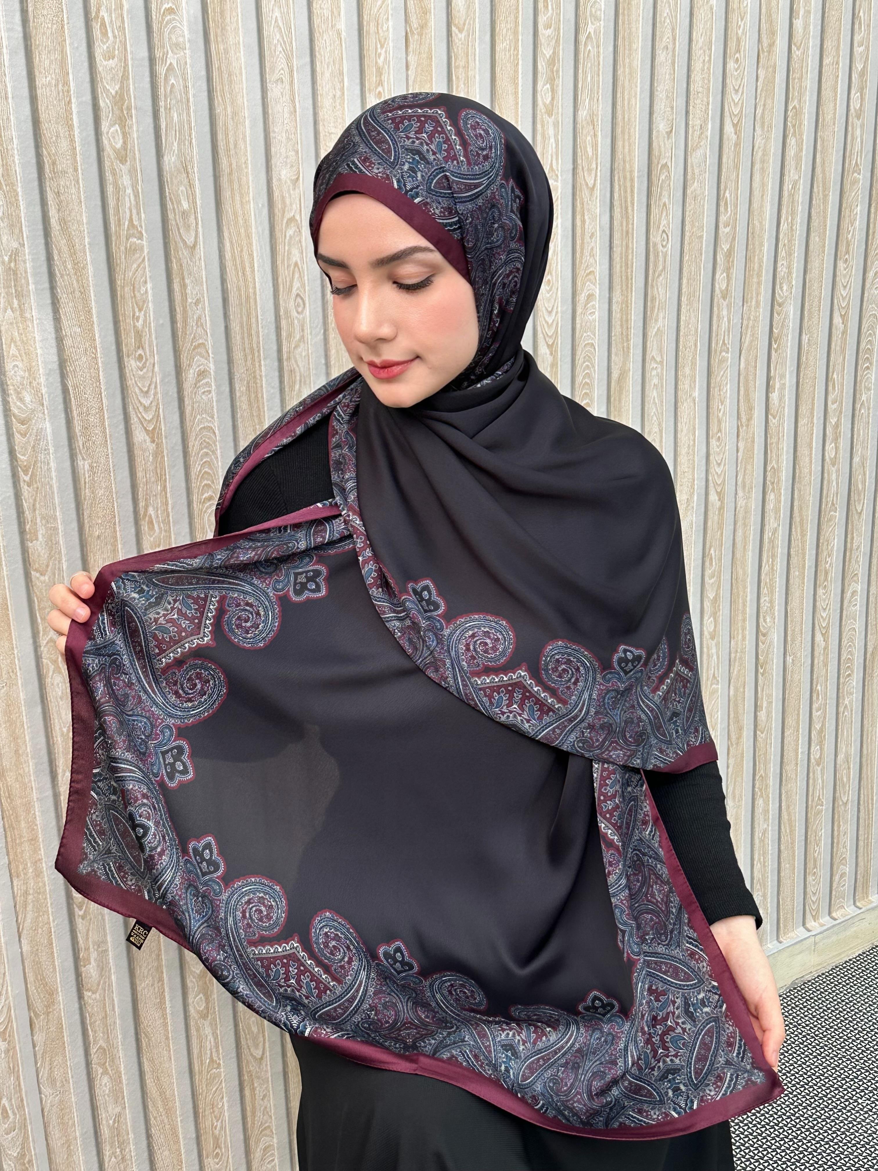 SiyahBordo Roza Deluxe İpek Şal
