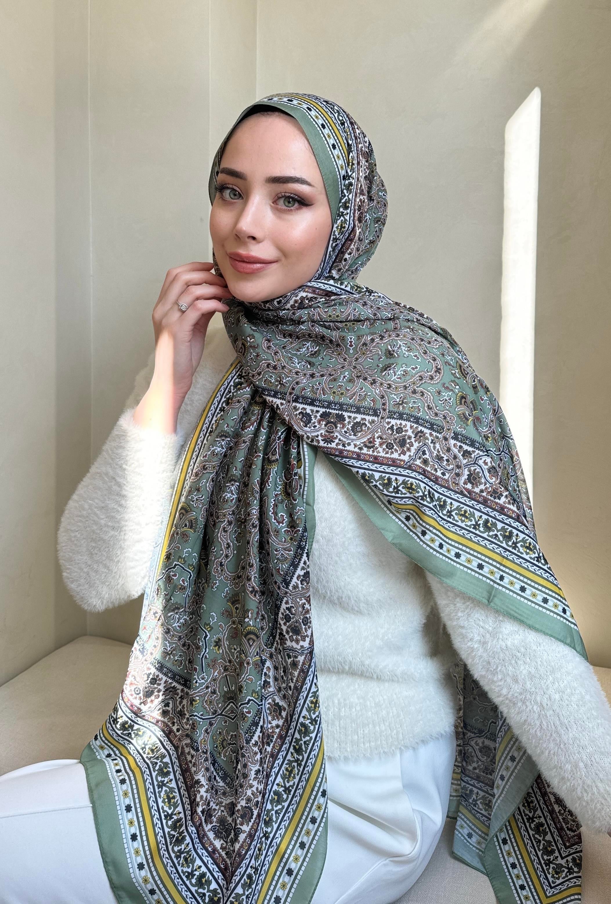Yeşil Eliza Pamuk İpek Şal 