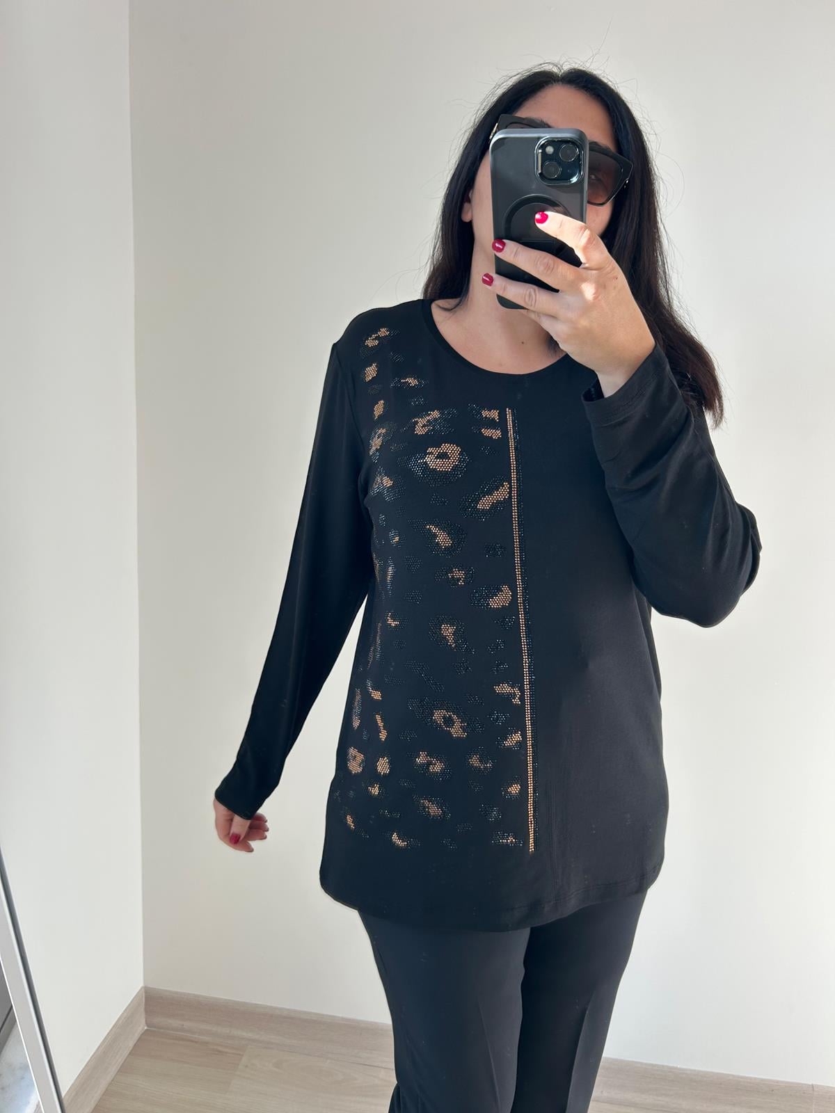 Kadın Büyük Beden Örme Taş Detaylı Bluz-BGB79