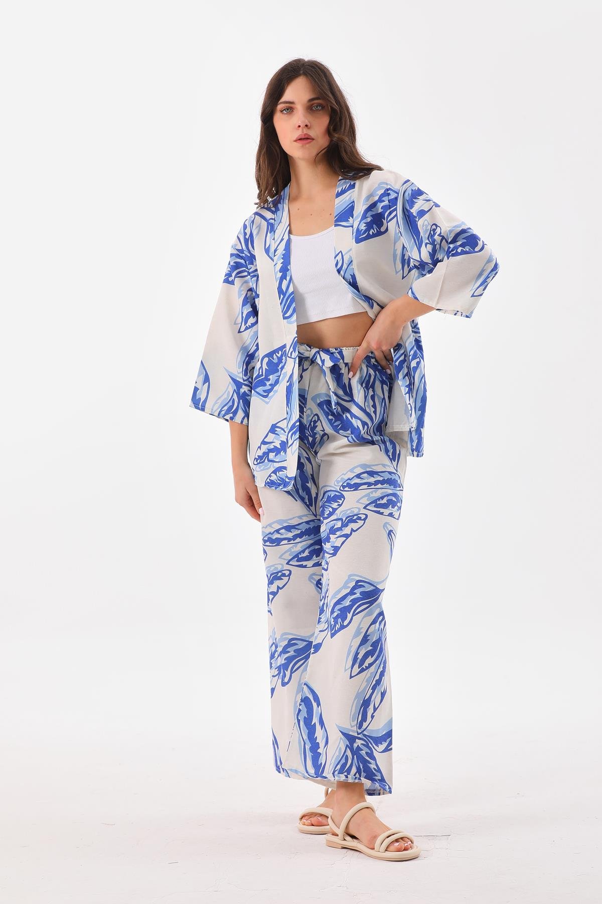 Mavi Beyaz Kimono Takım