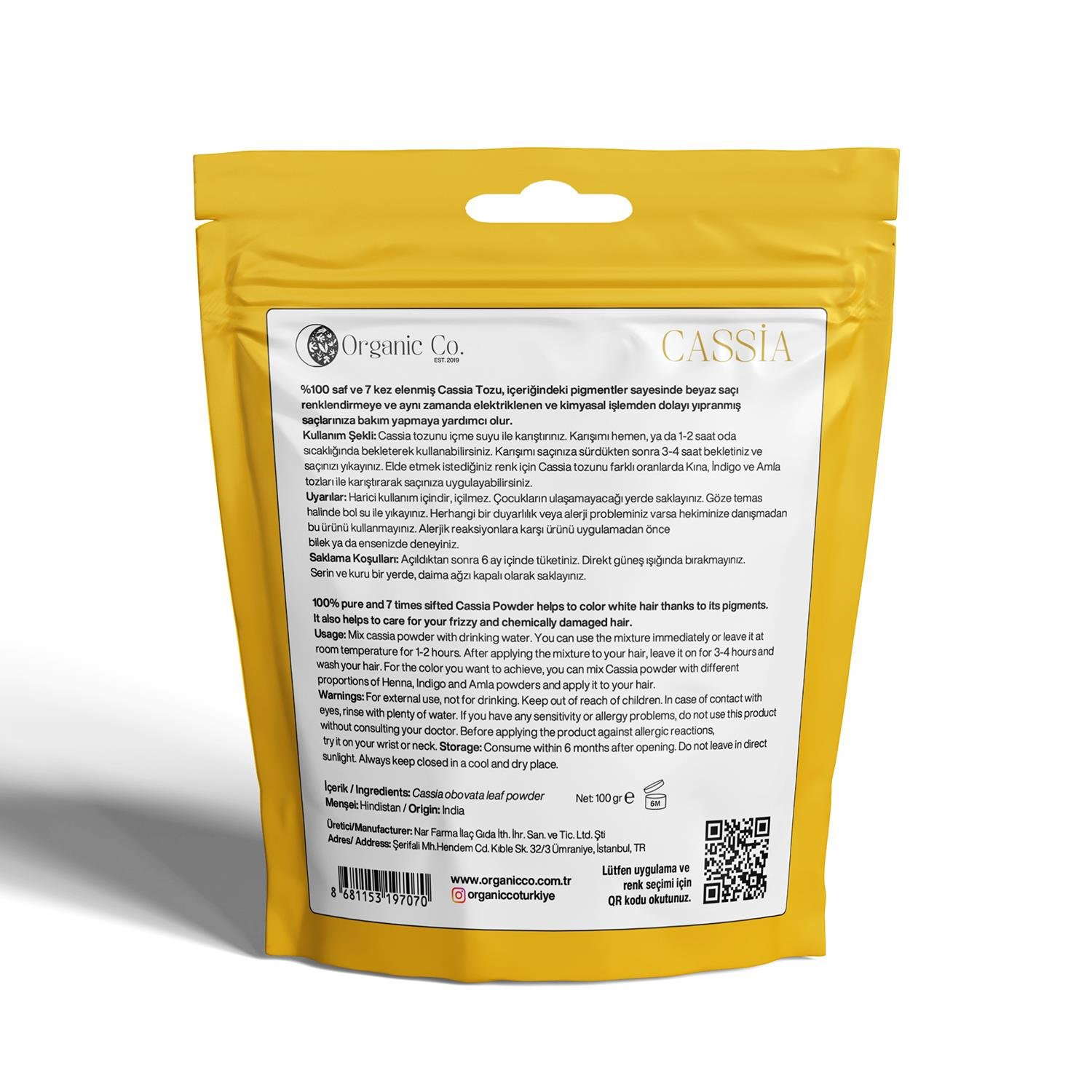 Organic Co  Doğal ve Kimyasalsız Saf Cassia Tozu