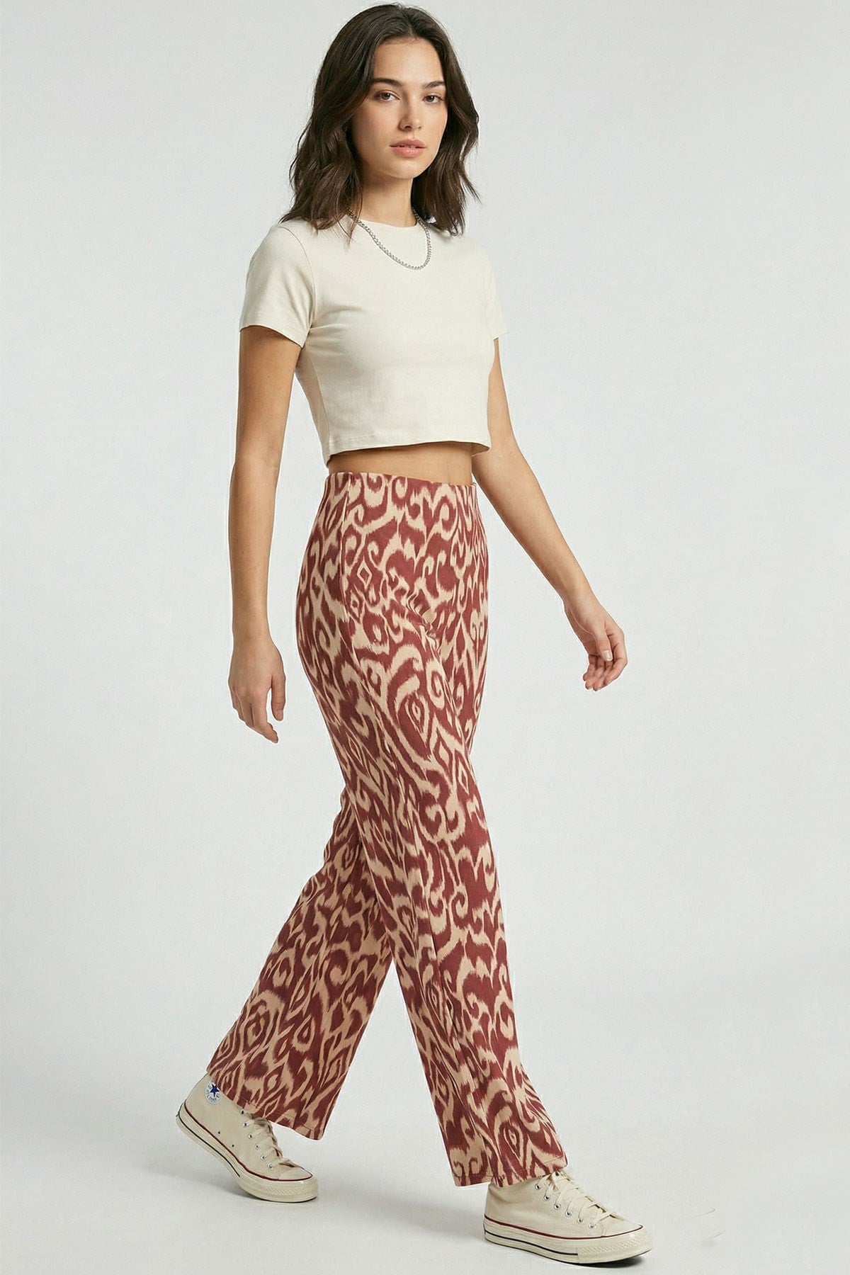 Rahat Kalıp Yüksek Bel Bol Paça Viskon Karışım Kadın Pantolon