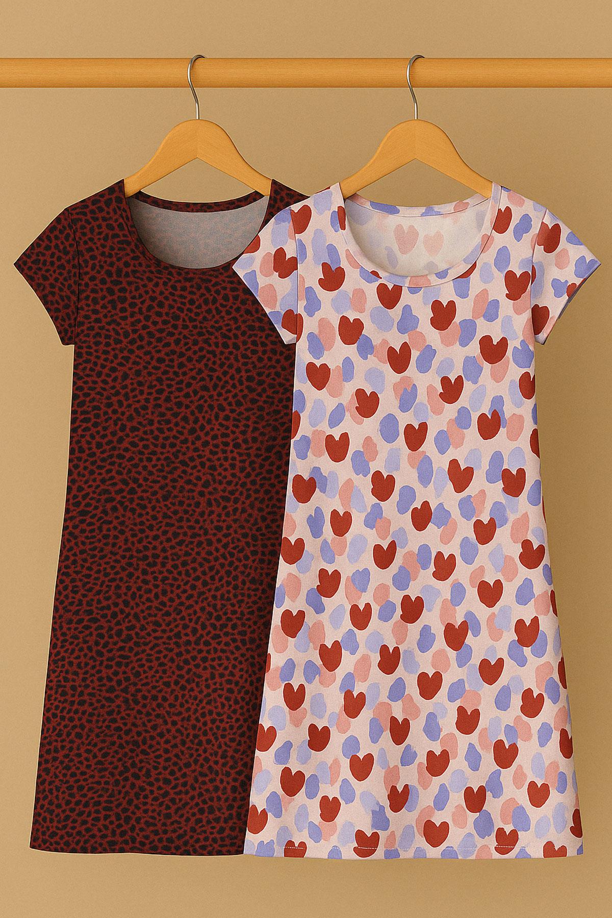 2 Adet Dökümlü Rahat Kalıp Günlük Penye Kumaş Elbise