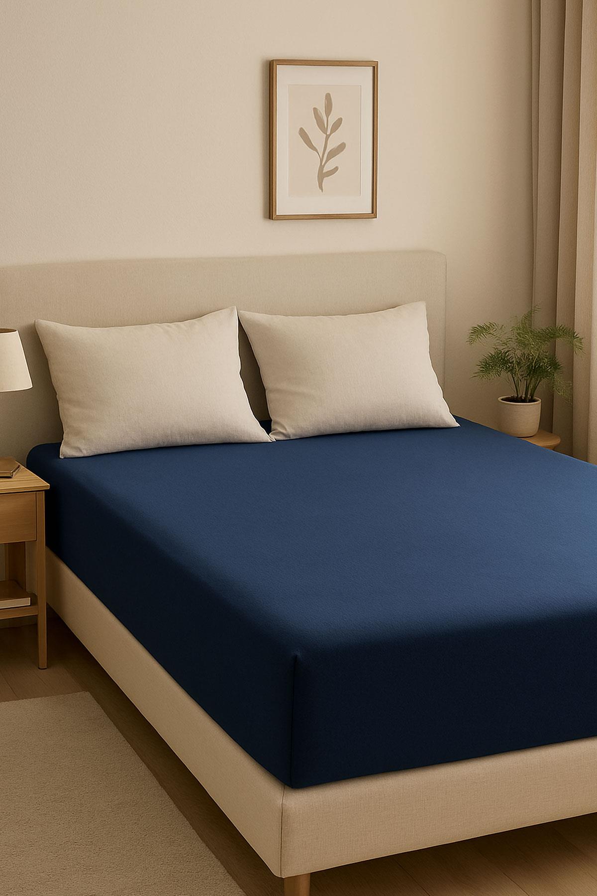 200 x 200 Cm Battal Boy Düz Pamuklu Çift Kişilik Lastikli Fitted Penye Çarşaf
