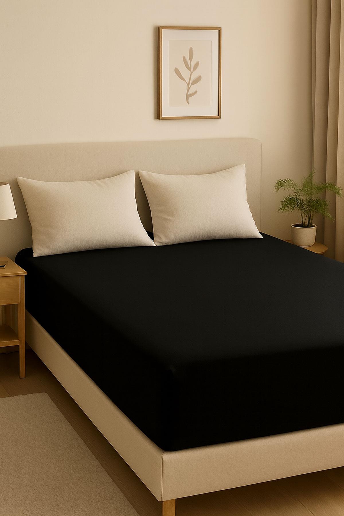 200 x 200 Cm Battal Boy Düz Pamuklu Çift Kişilik Lastikli Fitted Penye Çarşaf