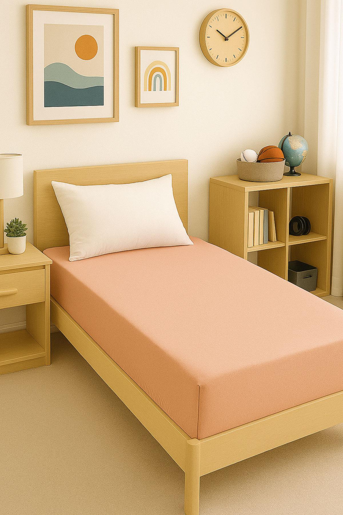 80 x 200 + 30 cm Düz Pamuklu Tek Kişilik Lastikli Fitted Penye Çarşaf