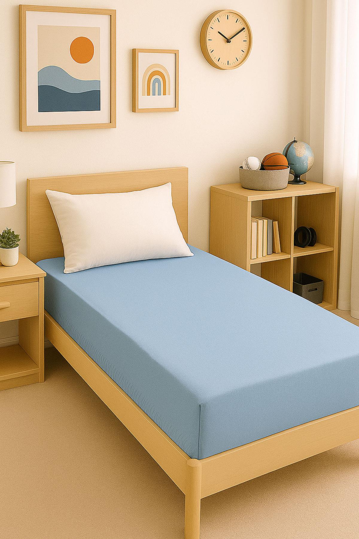 3 Adet Düz Pamuklu Tek Kişilik 80 x 200 + 30 cm Lastikli Penye Çarşaf