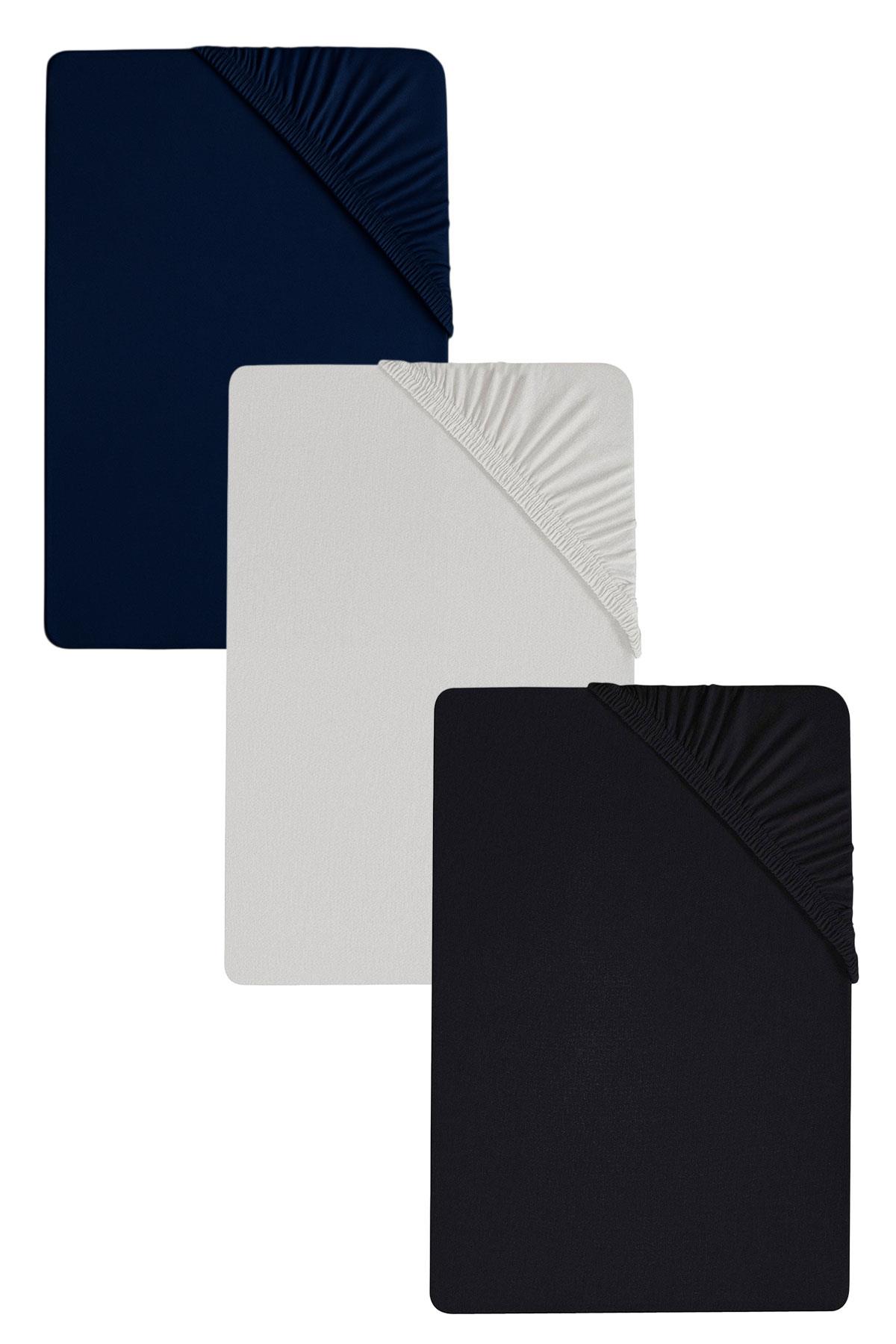 3 Adet Düz Pamuklu Tek Kişilik 80 x 200 + 30 cm Lastikli Penye Çarşaf