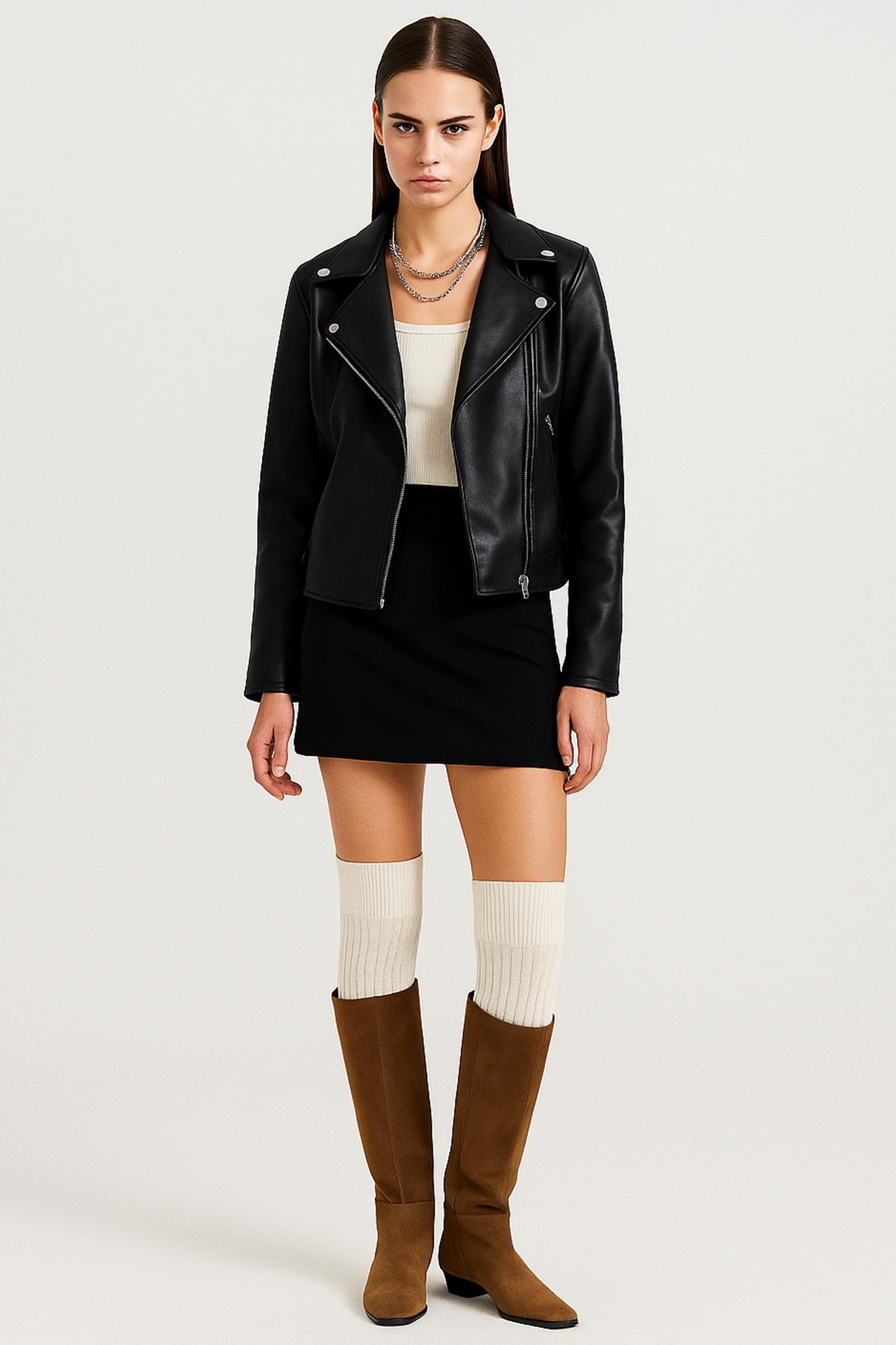 2 Adet Basic Kalın Pamuk Karışımlı Diz Üstü Çorap