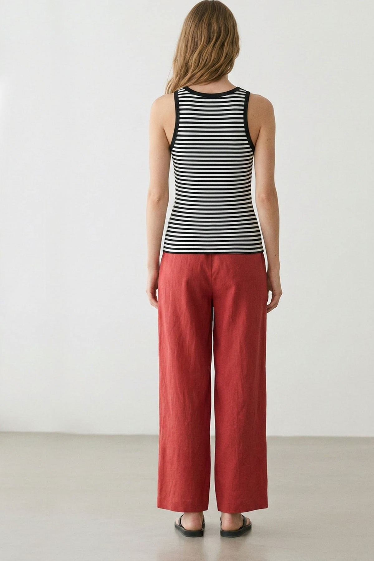 2 Adet Fitilli Fitted Viskon Karışımlı Askılı Tişört