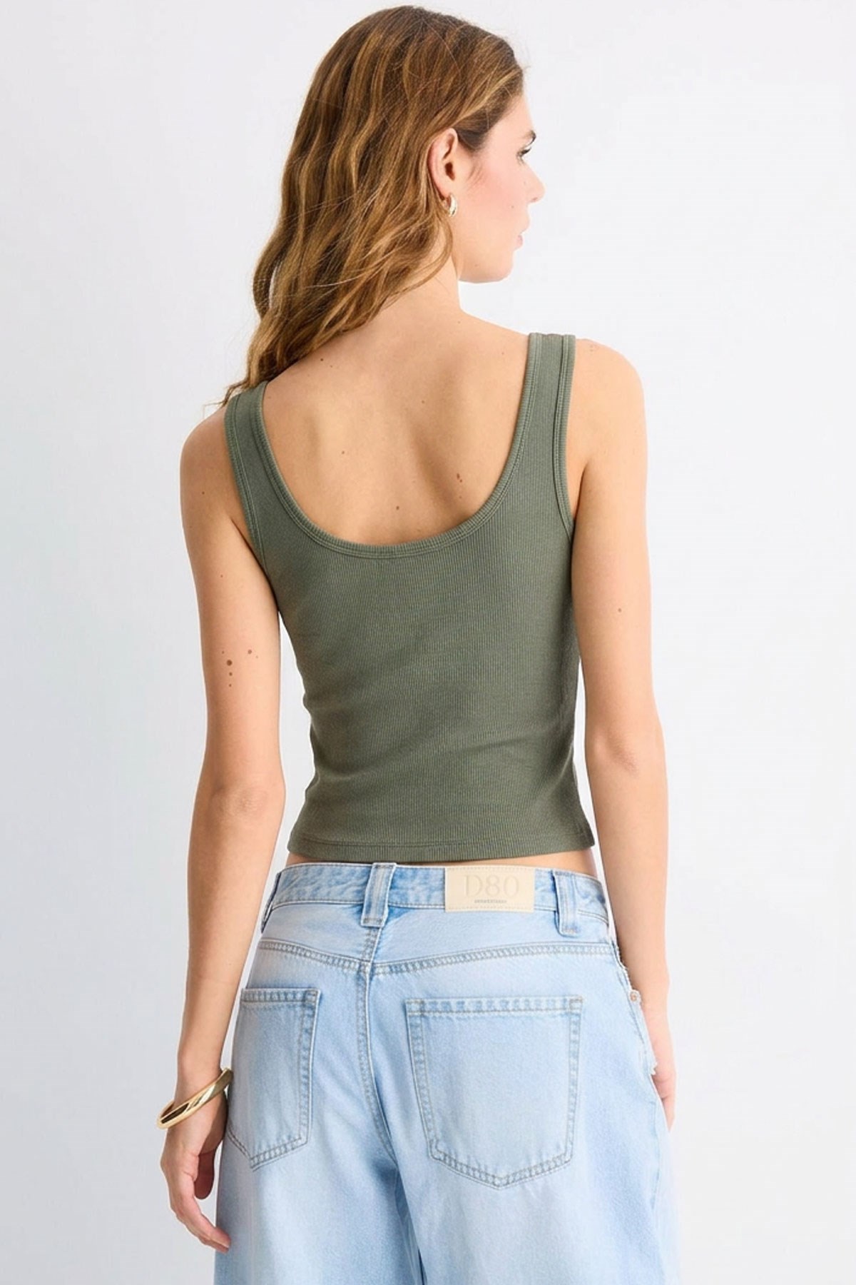 2 Adet Fitilli Fitted Ön ve Arka U Yaka Askılı Tişört