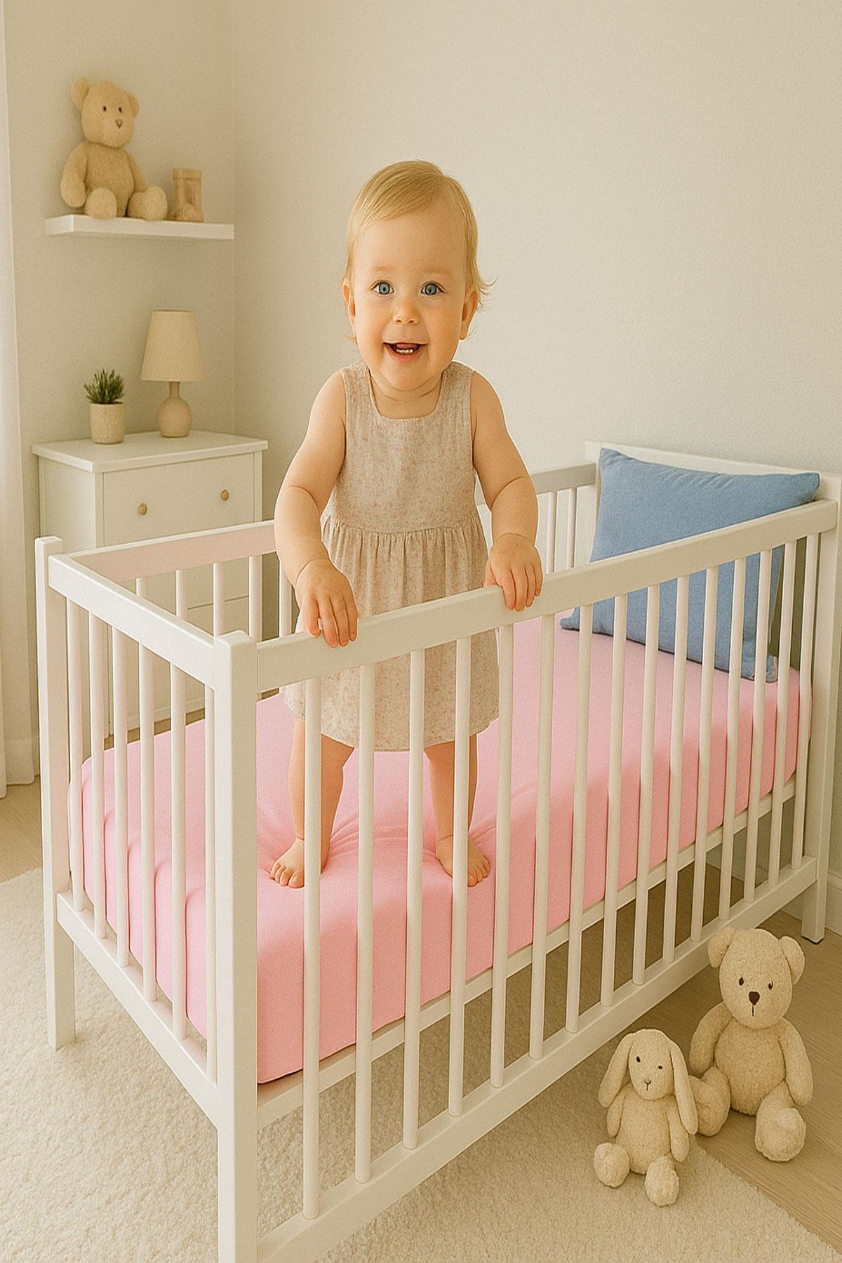 2 Adet 50 x 90 x 10 cm Anne Yanı Lastikli Penye Kumaş Bebek Çarşafı