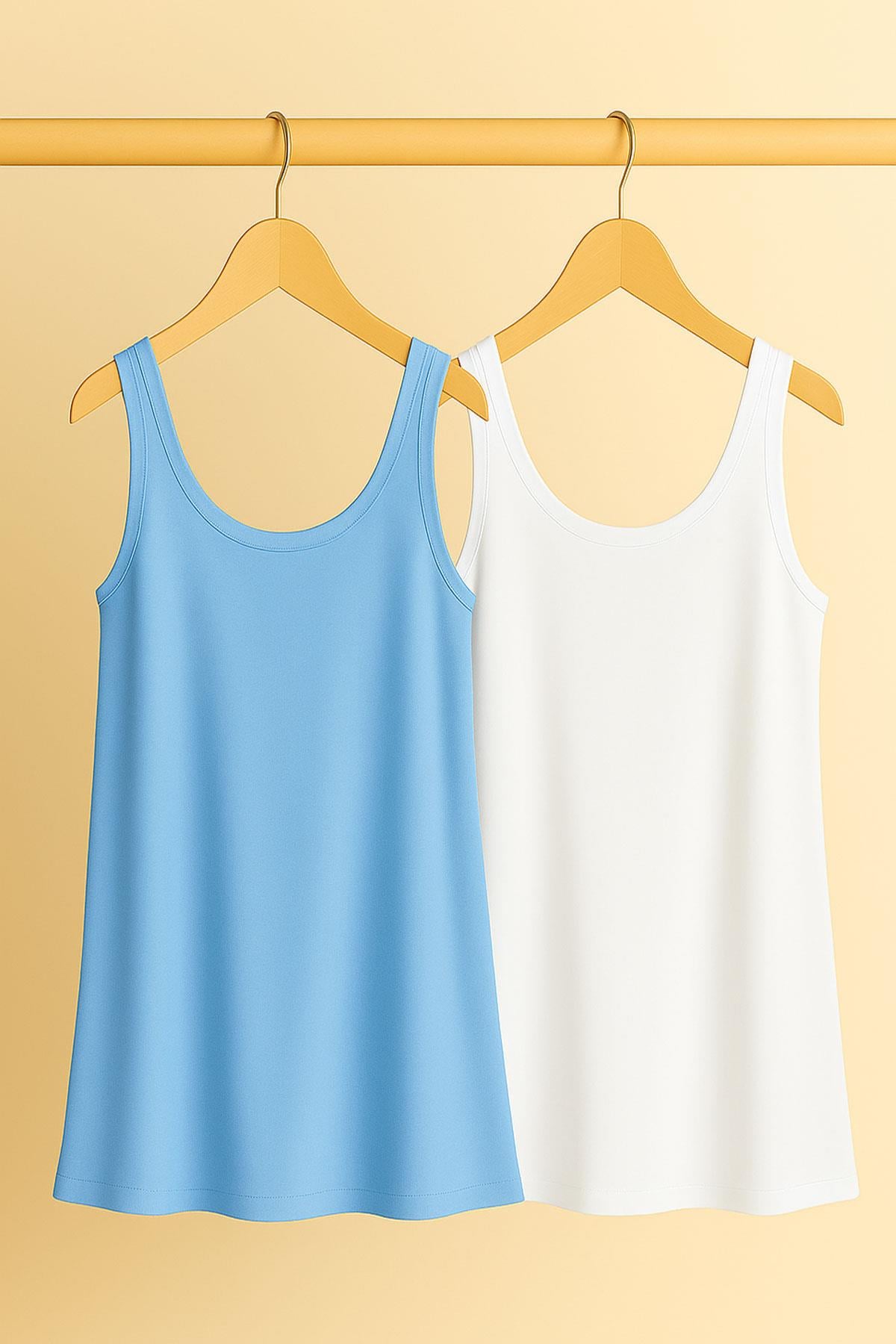 2 Adet A Kesim Rahat Kalıp Basic Kalın Askılı Atlet Tişört