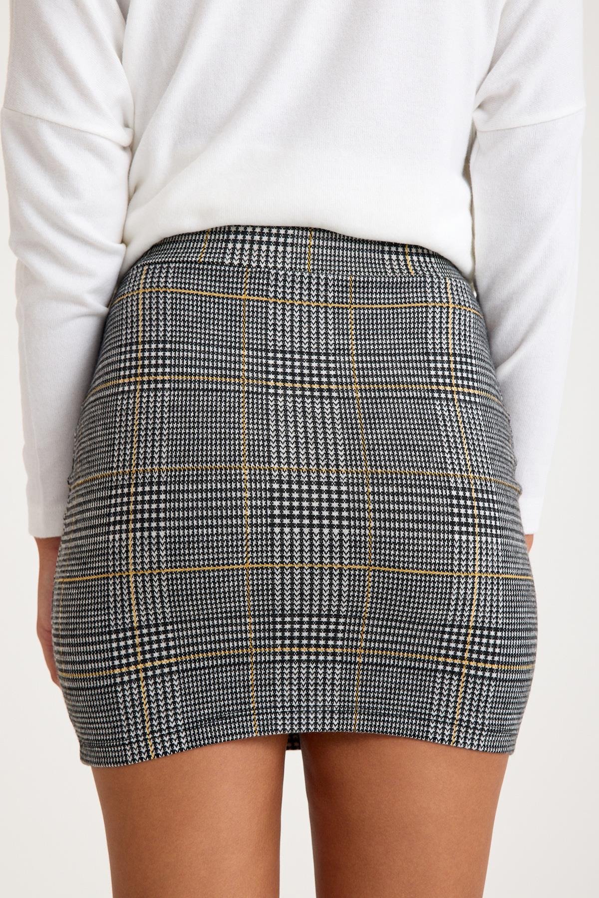 Ekose Desenli Mini Etek