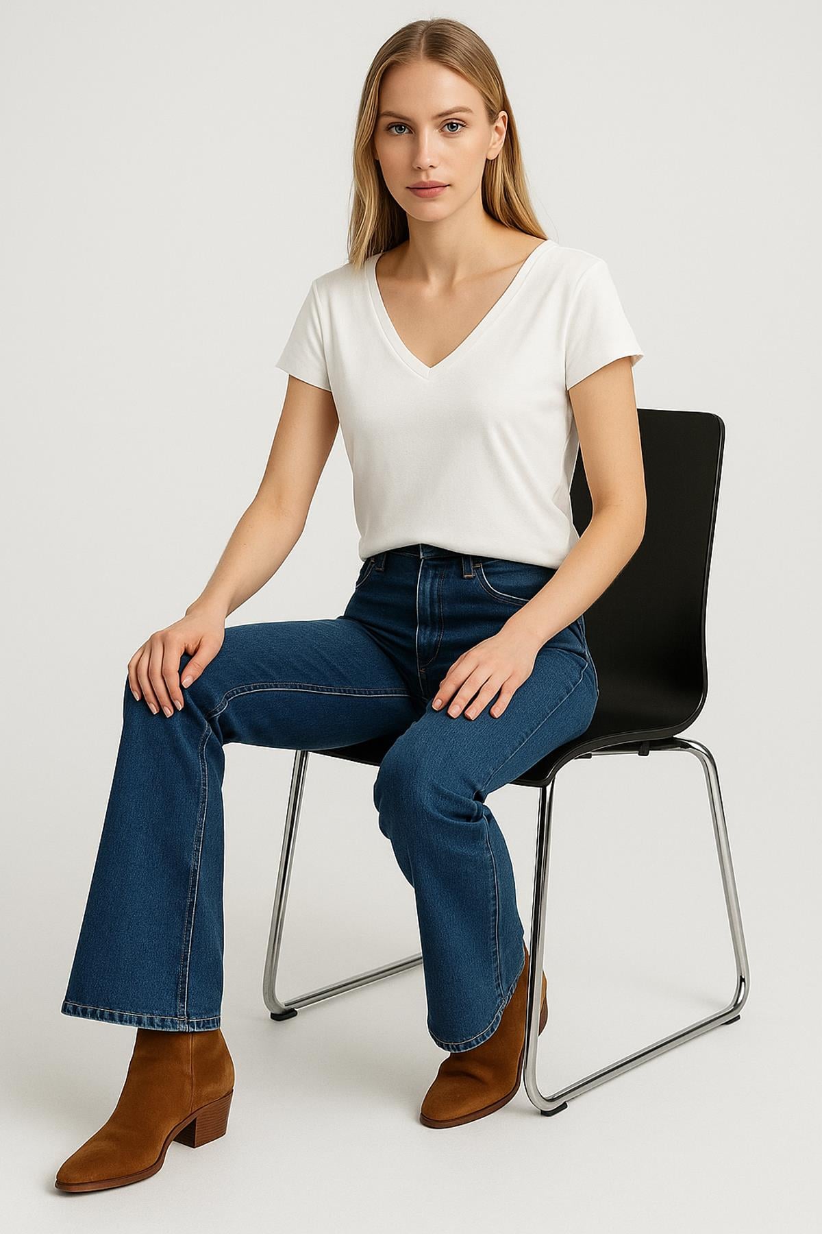 3 Adet Ön ve Arka V Yaka Basic Pamuklu Tişört