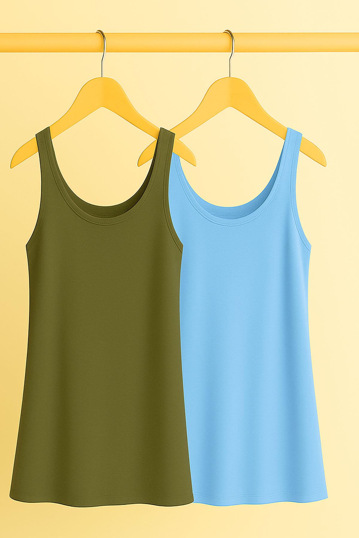 2 Adet A Kesim Rahat Kalıp Basic Kalın Askılı Atlet Tişört