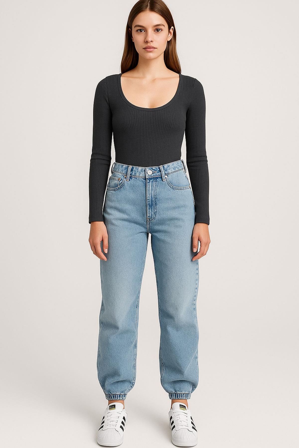 2 Adet Uzun Kollu Kayık Yaka Ribanalı Bluz