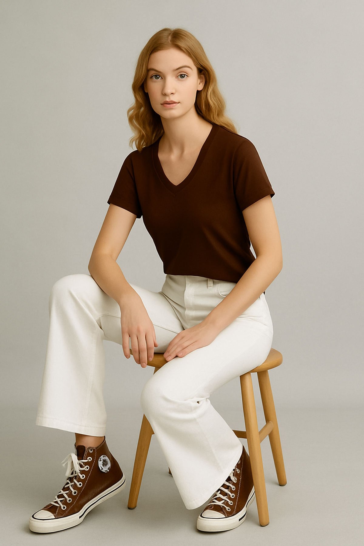 2 Adet Ön ve Arka V Yaka Basic Tişört
