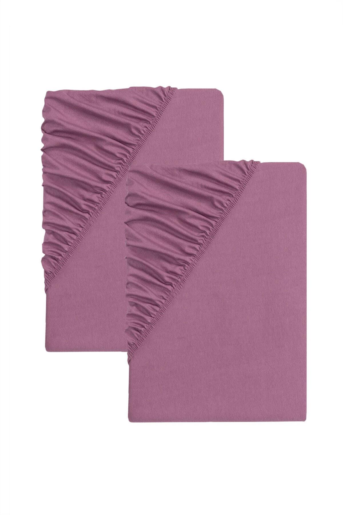 2'li 160x200 Cm Düz Pamuklu Çift Kişilik Lastikli Fitted Penye Çarşaf