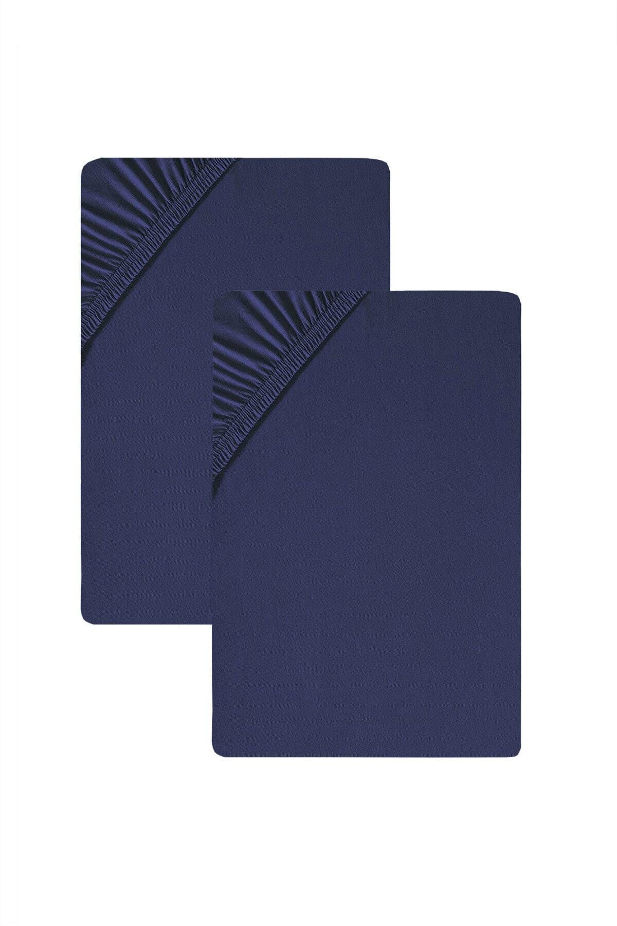 2'li 160x200 Cm Düz Pamuklu Çift Kişilik Lastikli Fitted Penye Çarşaf