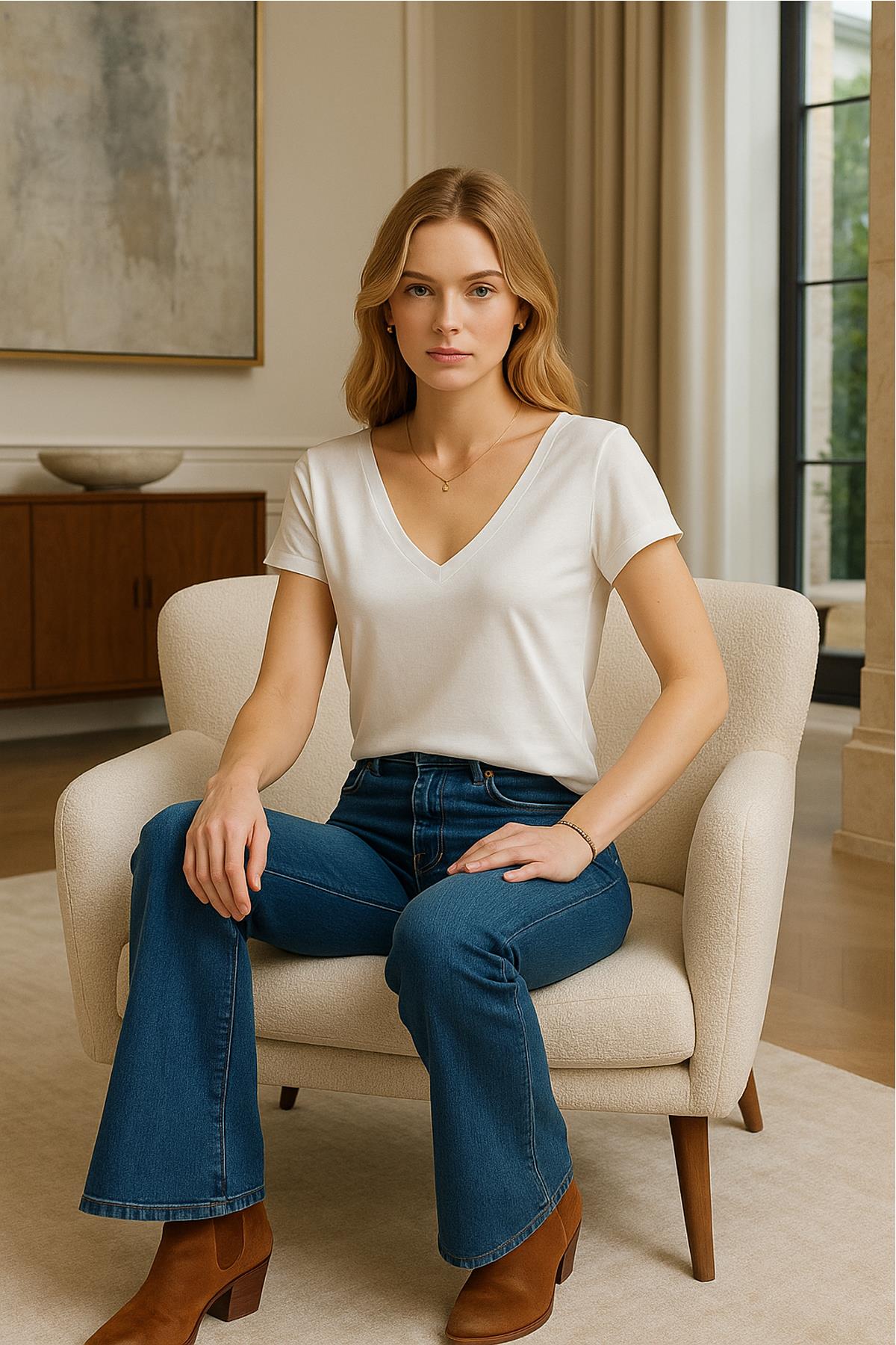 3 Adet Ön ve Arka V Yaka Basic Pamuklu Tişört