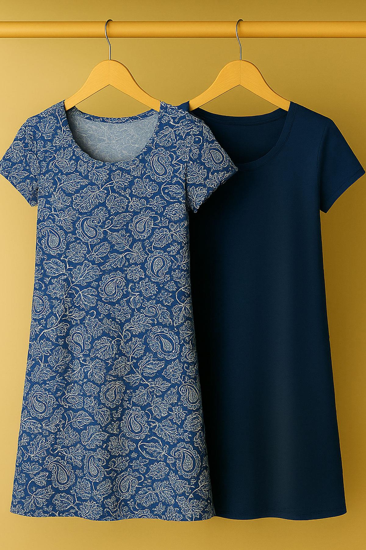 2 Adet Dökümlü Rahat Kalıp Günlük Penye Kumaş Elbise