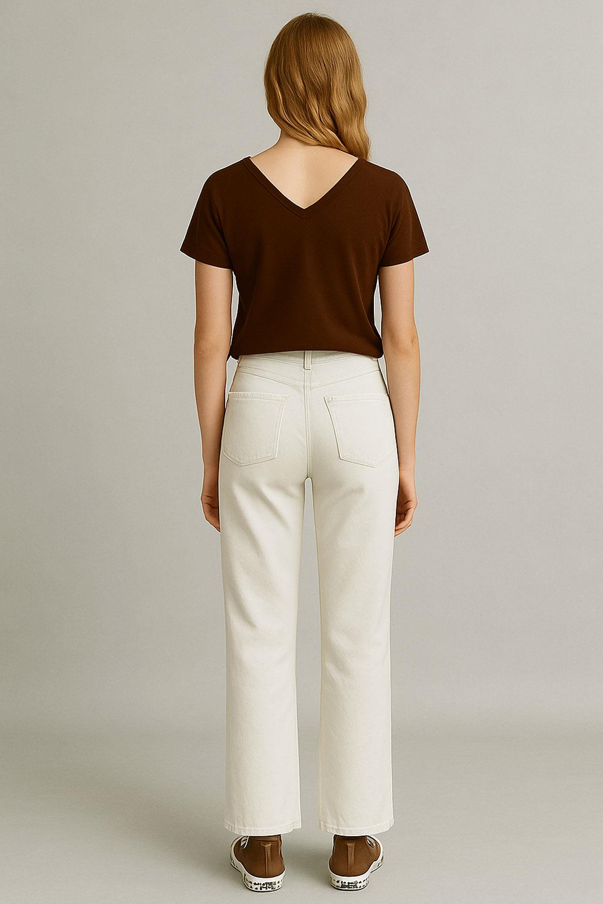 Ön ve Arka V Yaka Basic Pamuklu Tişört