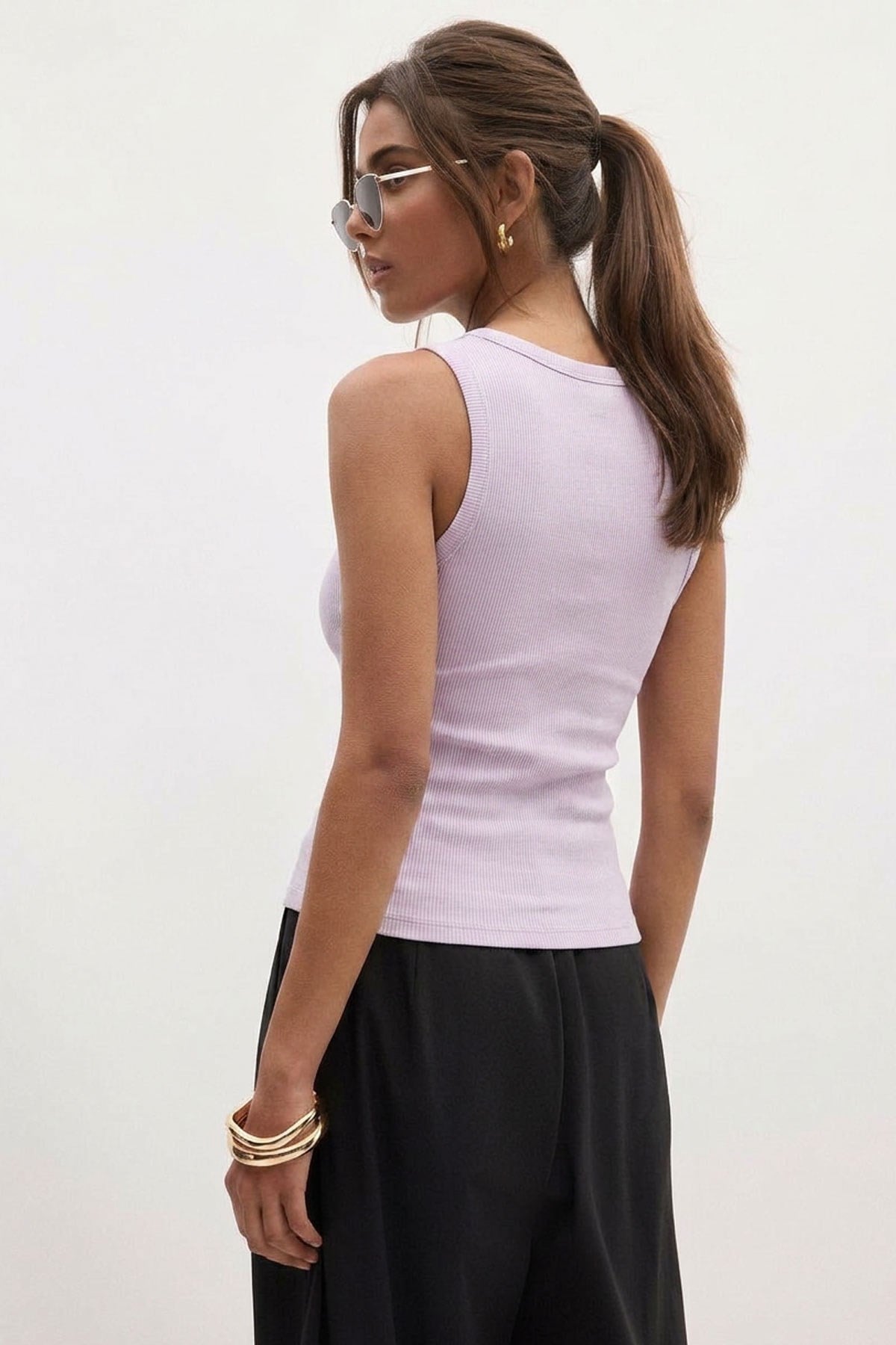 2 Adet Fitilli Fitted Viskon Karışımlı Askılı Tişört