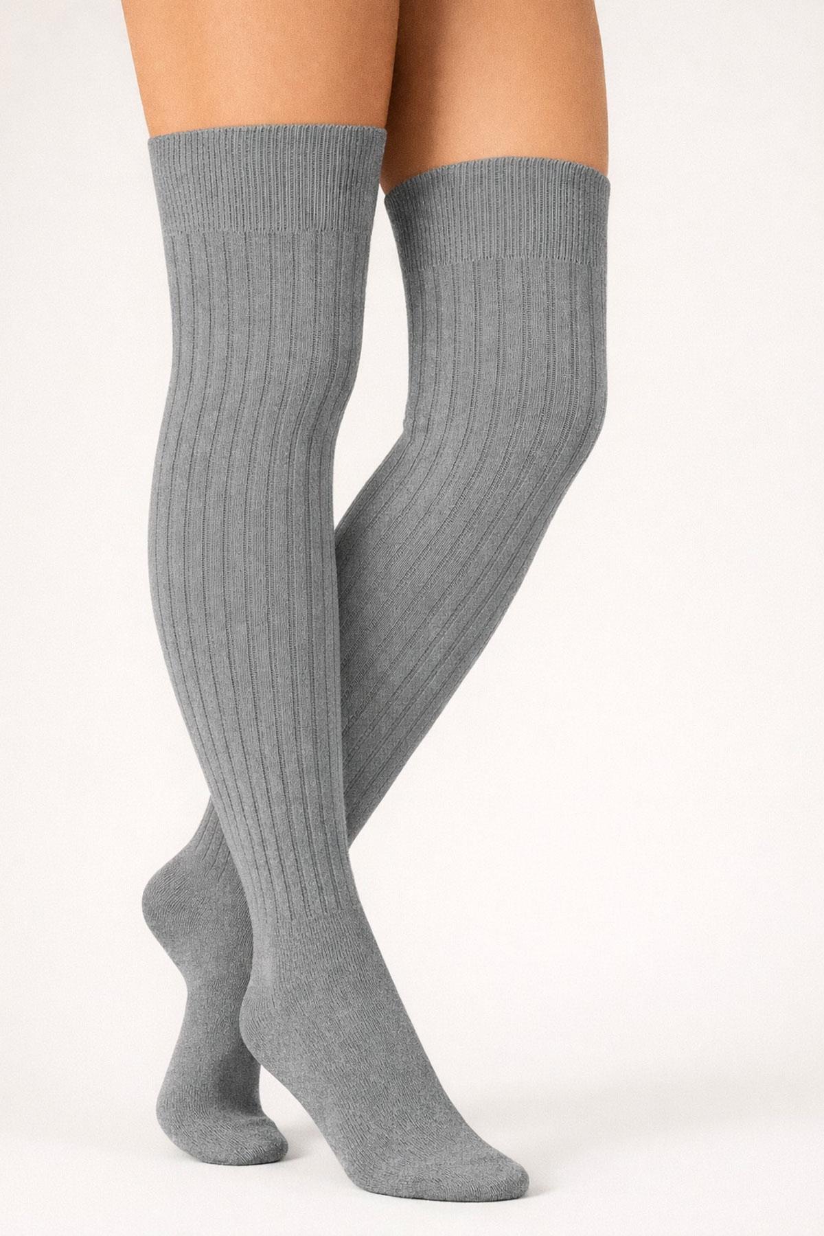 2 Çift Basic Lastikli Kalın Pamuk Karışımlı Diz Üstü Çorap