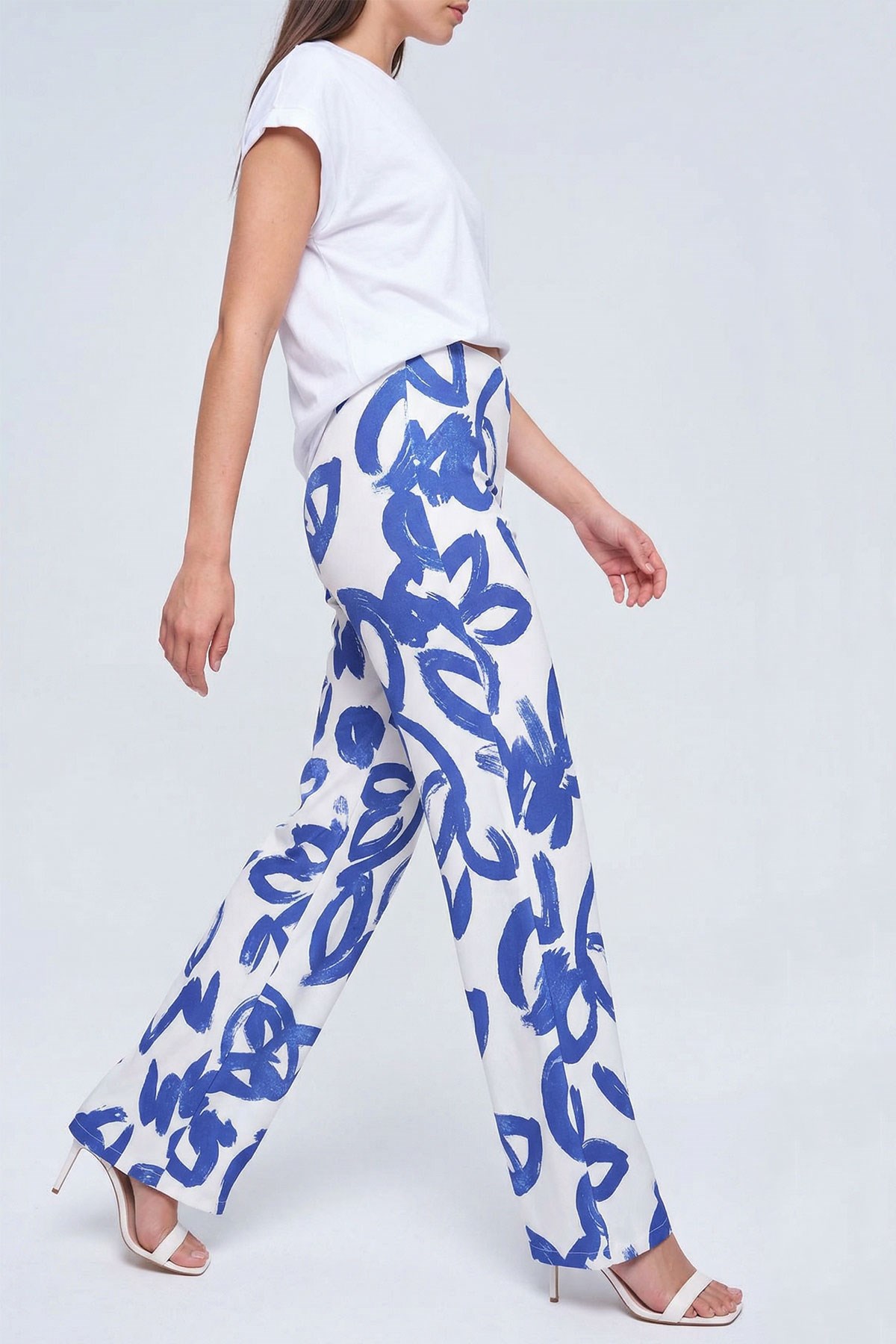 Rahat Kalıp Yüksek Bel Bol Paça Viskon Karışım Kadın Pantolon