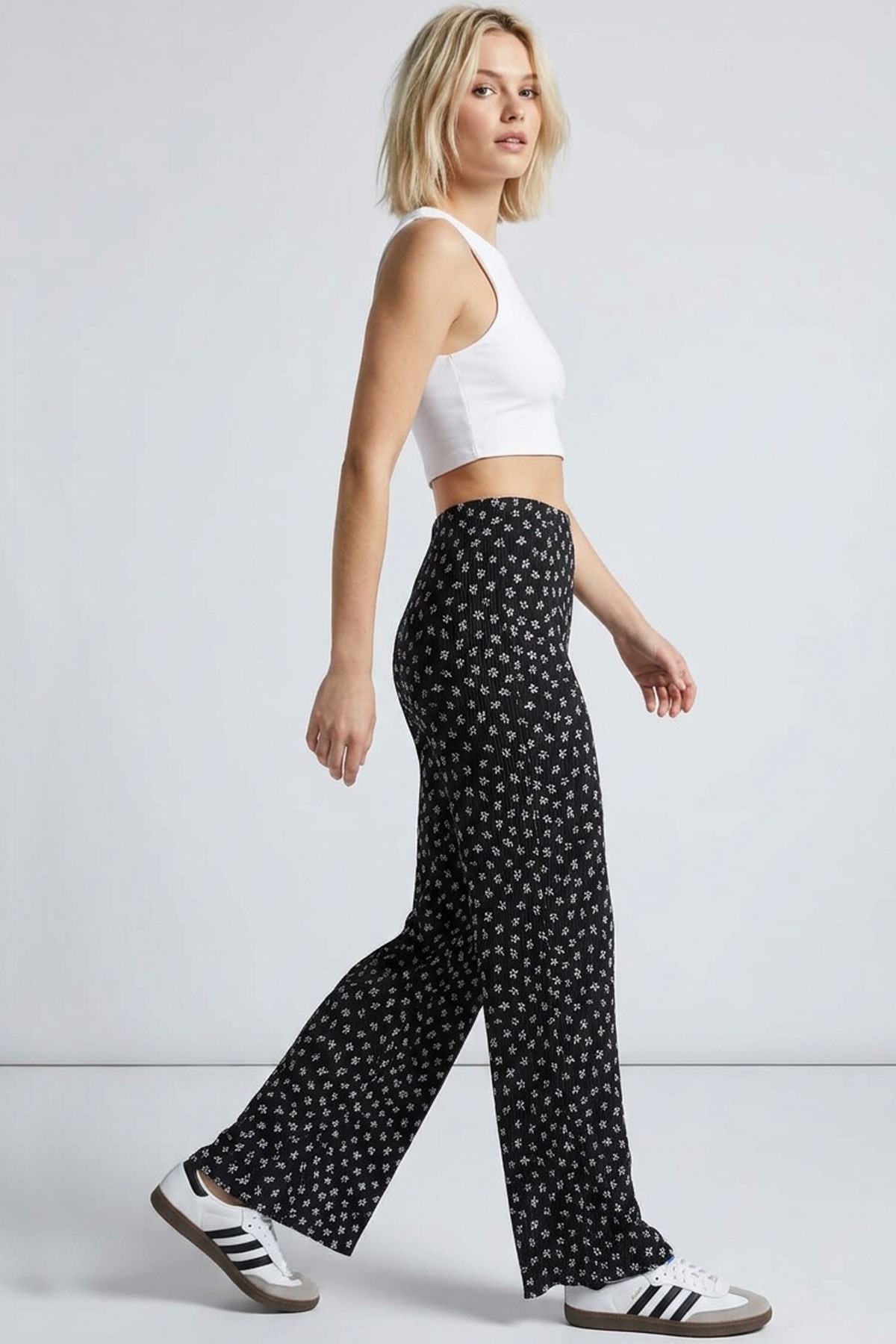 2 Adet Rahat Kalıp Yüksek Bel Bol Paça Viskon Karışım Kadın Pantolon