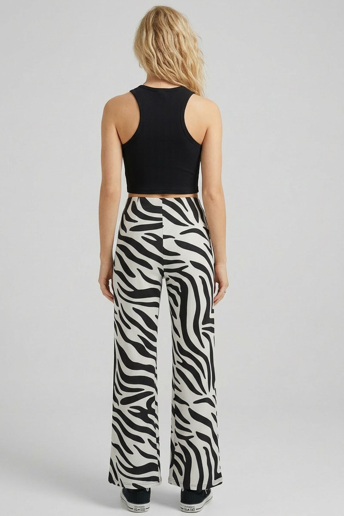 Rahat Kalıp Yüksek Bel Bol Paça Viskon Karışım Kadın Pantolon