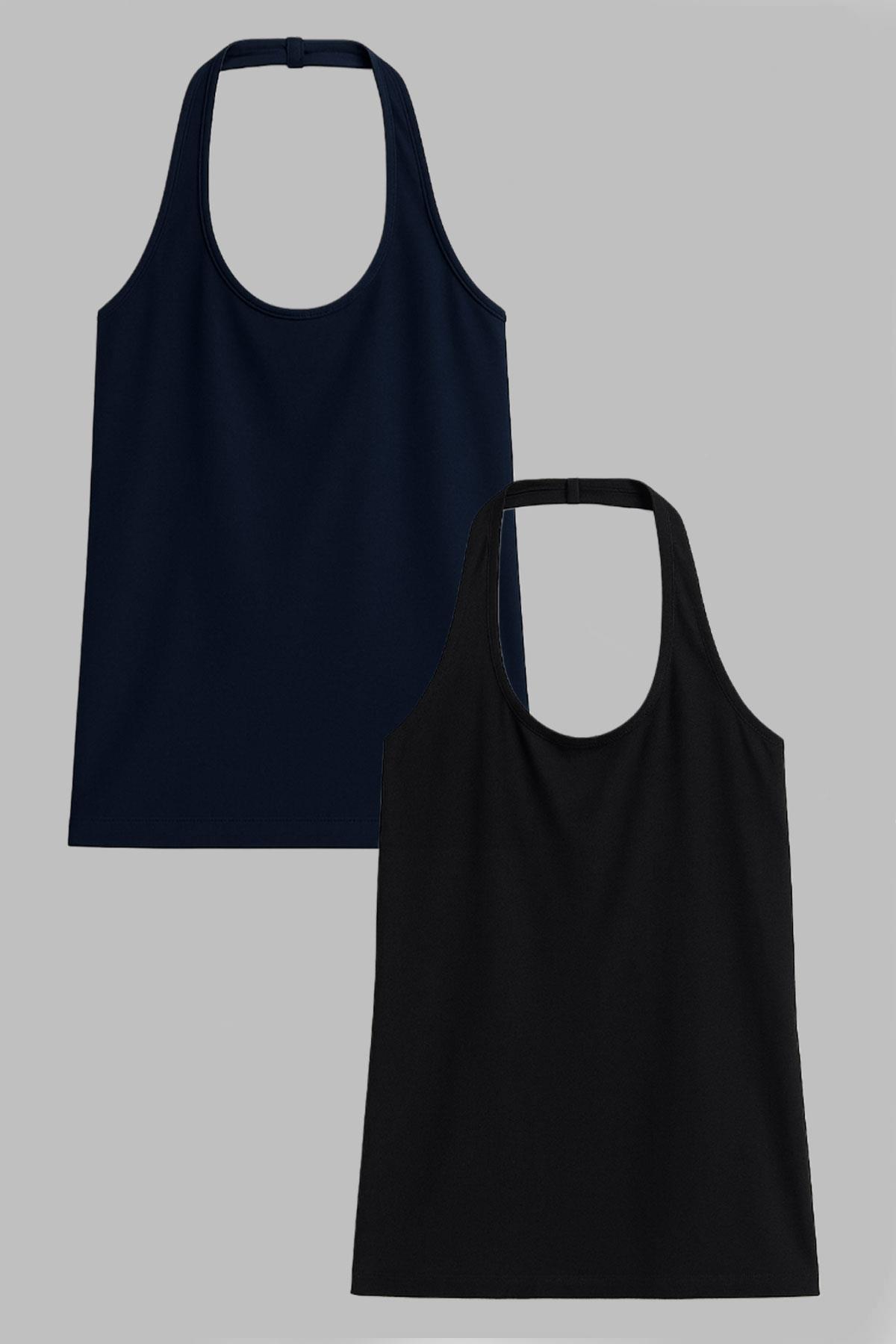 2 Adet Pamuk Karışımlı Halter Yaka Atlet Tişört