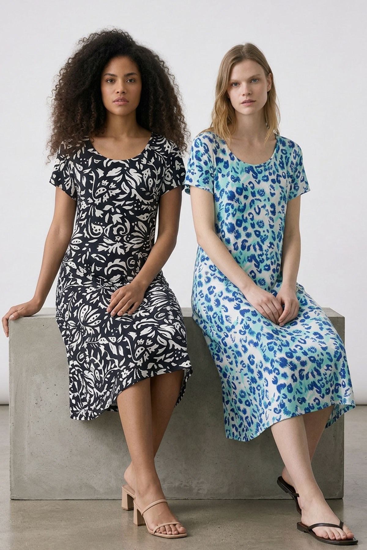 2 Adet Dökümlü Rahat Kalıp Günlük Penye Kumaş Elbise