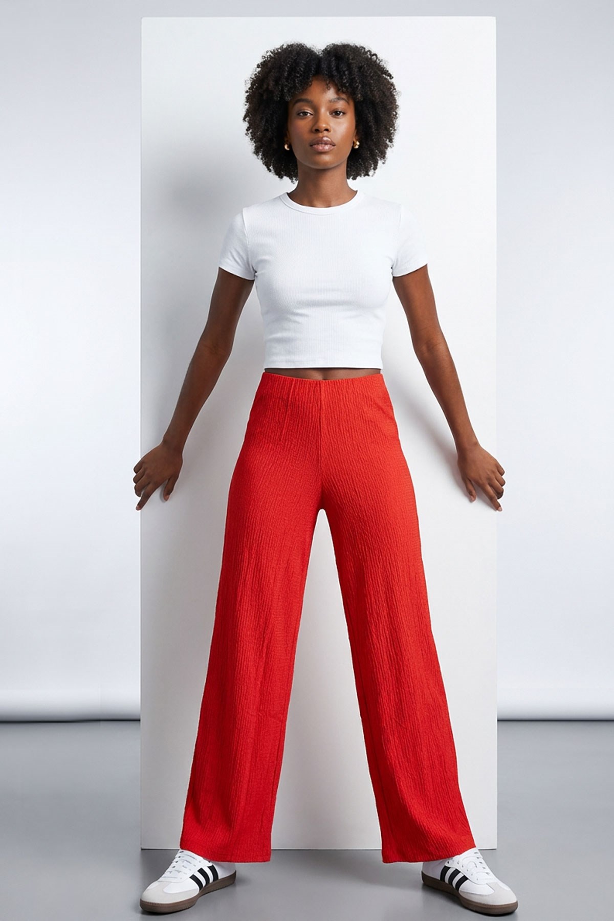 Rahat Kalıp Yüksek Bel Bol Paça Viskon Karışım Kadın Pantolon