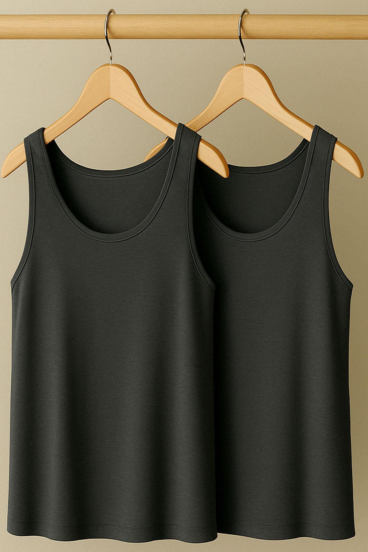 2 Adet A Kesim Pamuklu Kalın Askılı Atlet Tişört