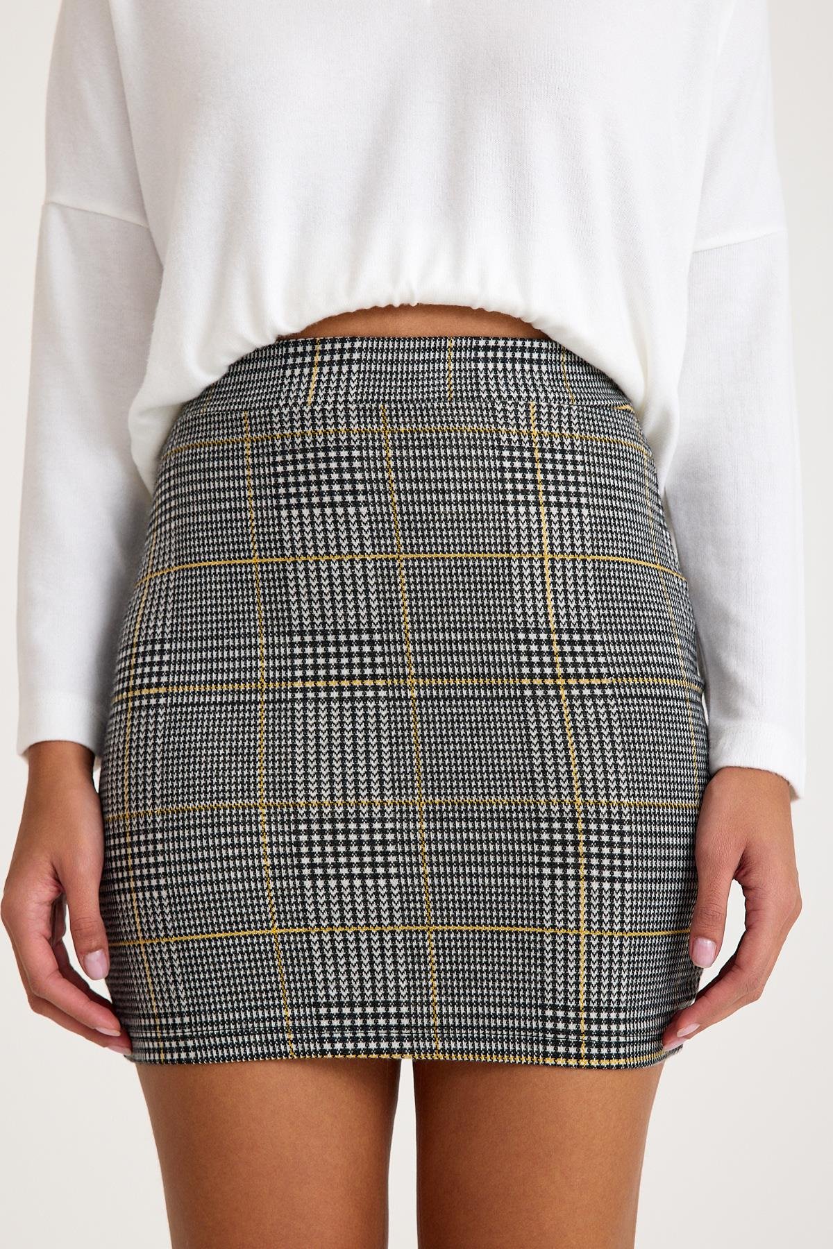 Ekose Desenli Mini Etek