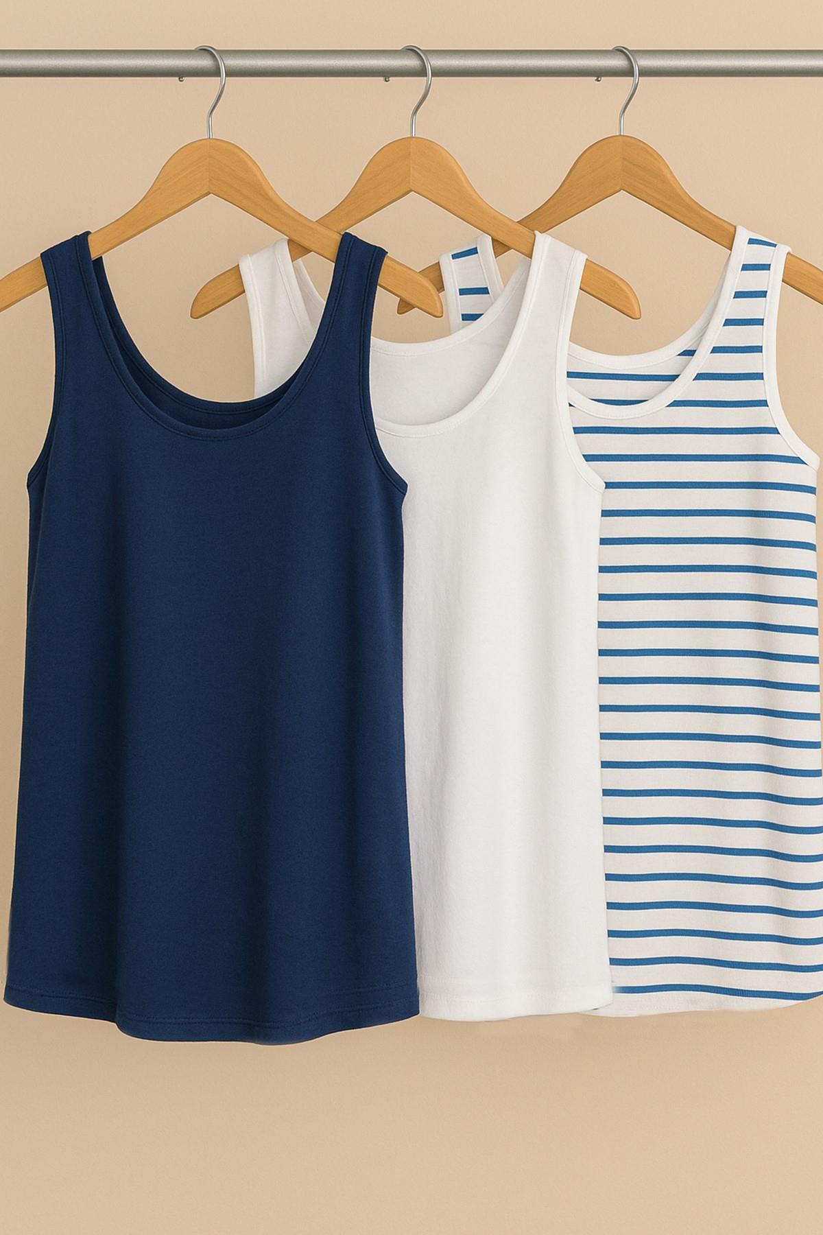 3 Adet A Kesim Pamuklu Kalın Askılı Atlet Tişört