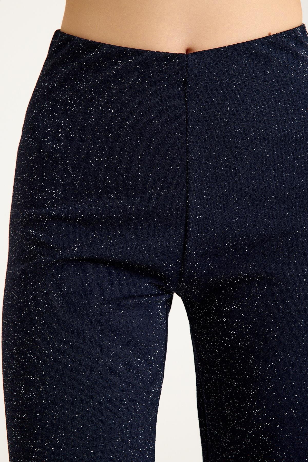 Simli Rahat Kalıp Bol Paça Kadın Pantolon