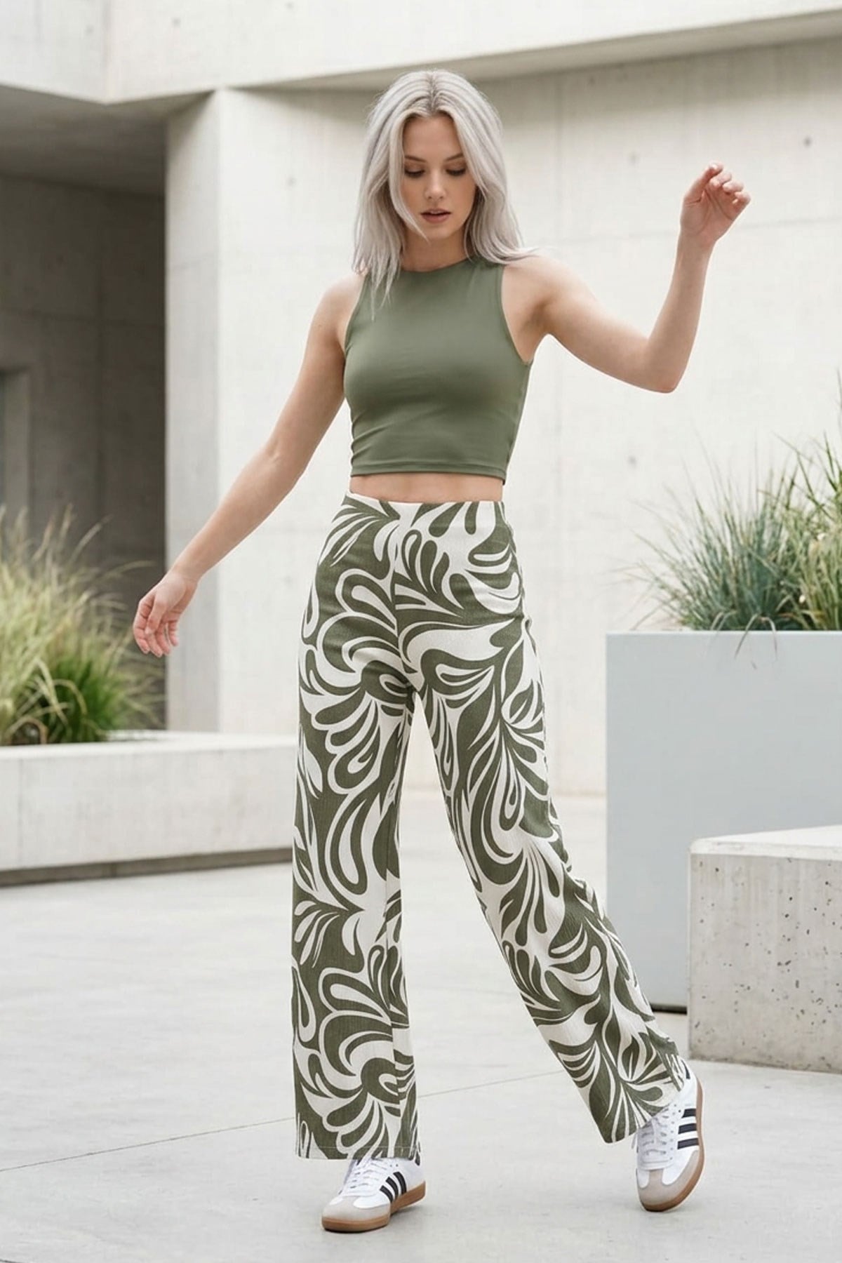 Rahat Kalıp Yüksek Bel Bol Paça Viskon Karışım Kadın Pantolon