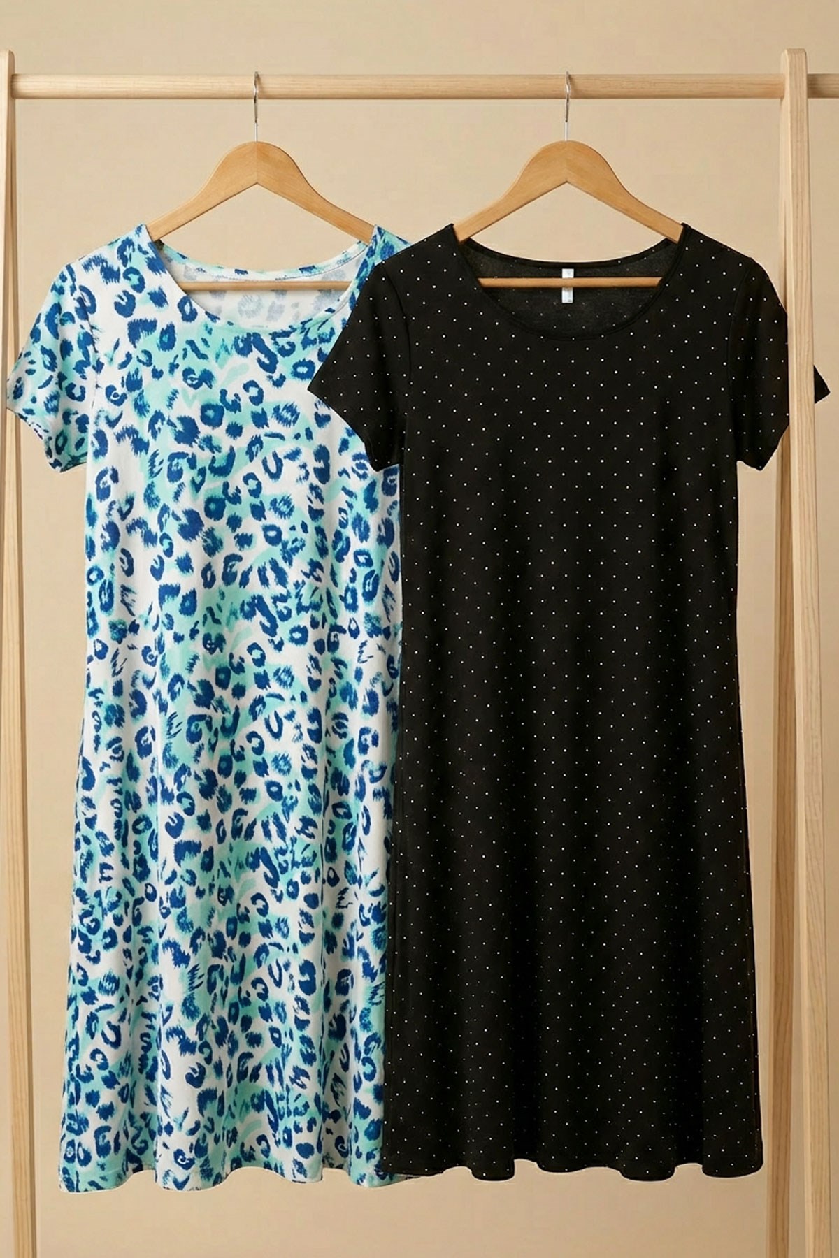 2 Adet Dökümlü Rahat Kalıp Günlük Penye Kumaş Elbise