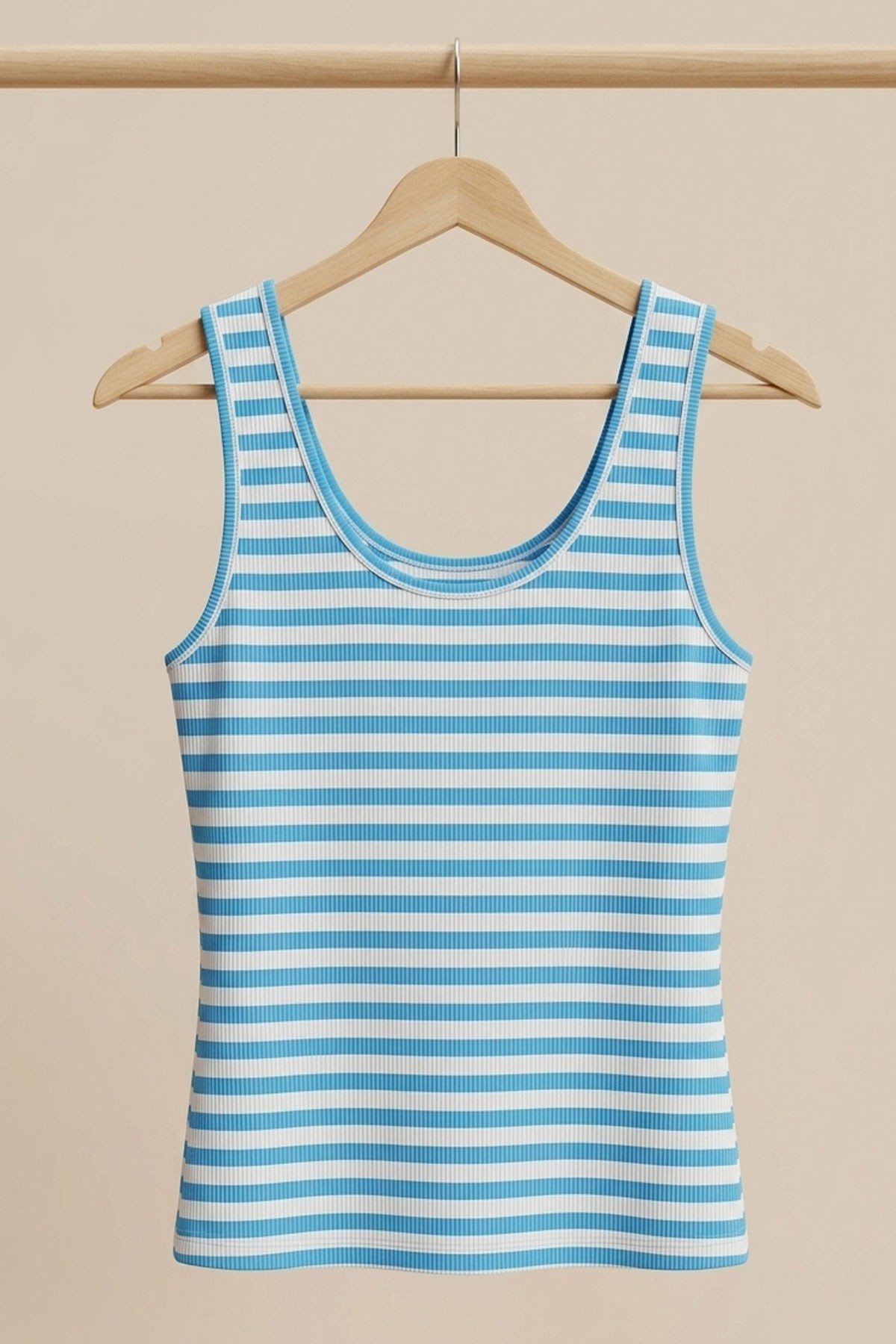 Fitilli Fitted Ön ve Arka U Yaka Askılı Tişört