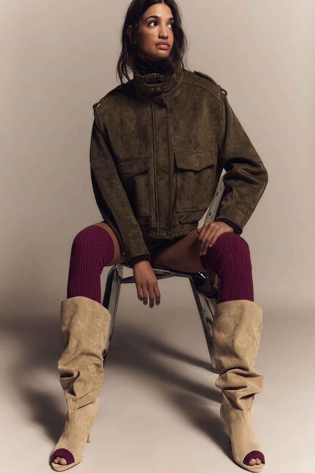 2 Çift Parmaksız Tabanlı Lastikli Diz Üstü Basic Pamuk İçerikli Tozluk