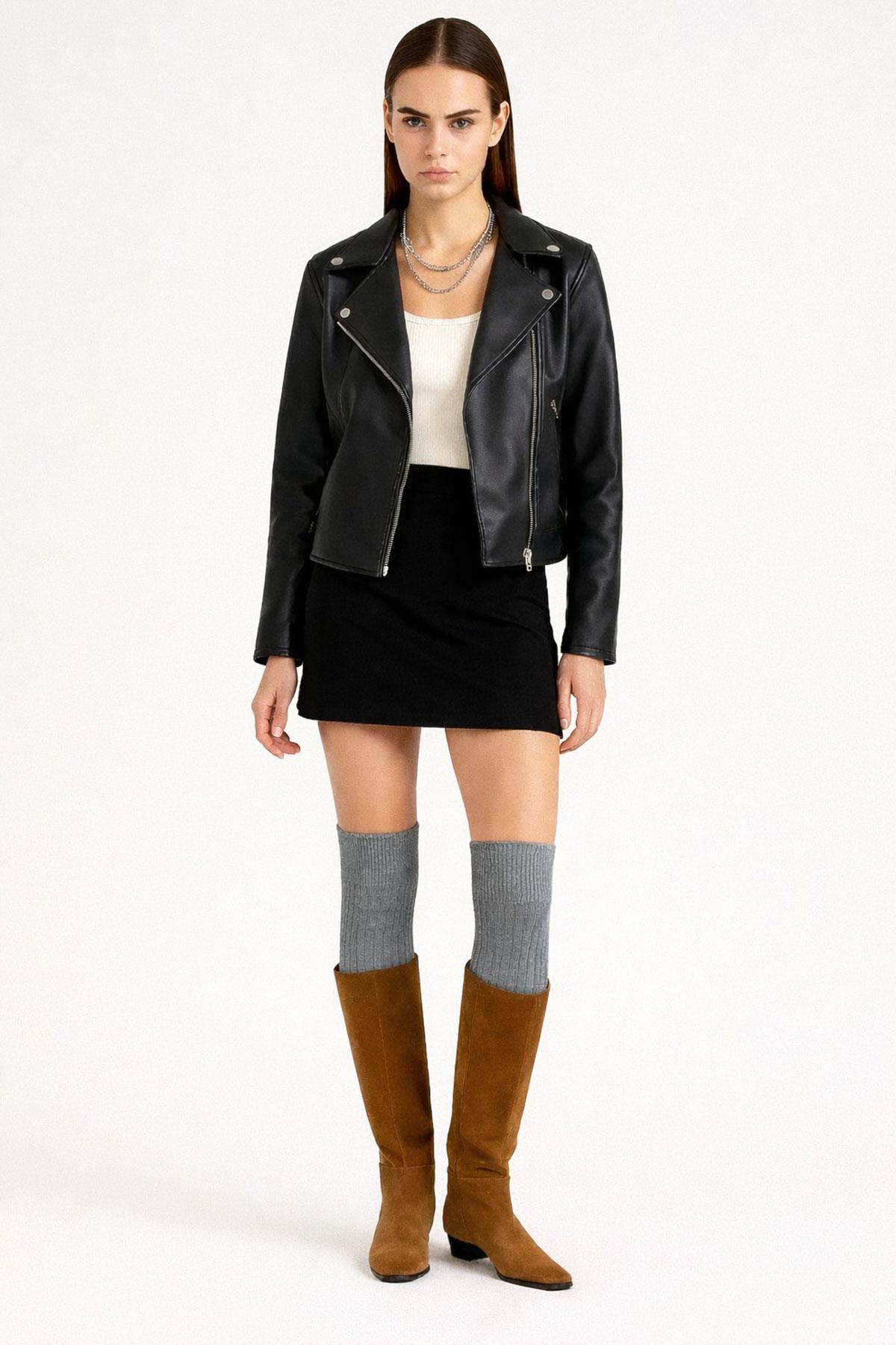 2 Çift Basic Lastikli Kalın Pamuk Karışımlı Diz Üstü Çorap