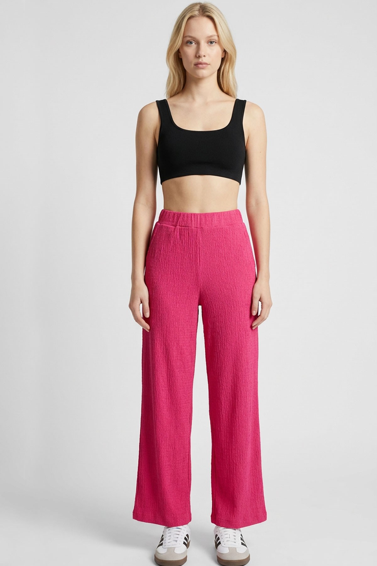 Rahat Kalıp Yüksek Bel Bol Paça Viskon Karışım Kadın Pantolon