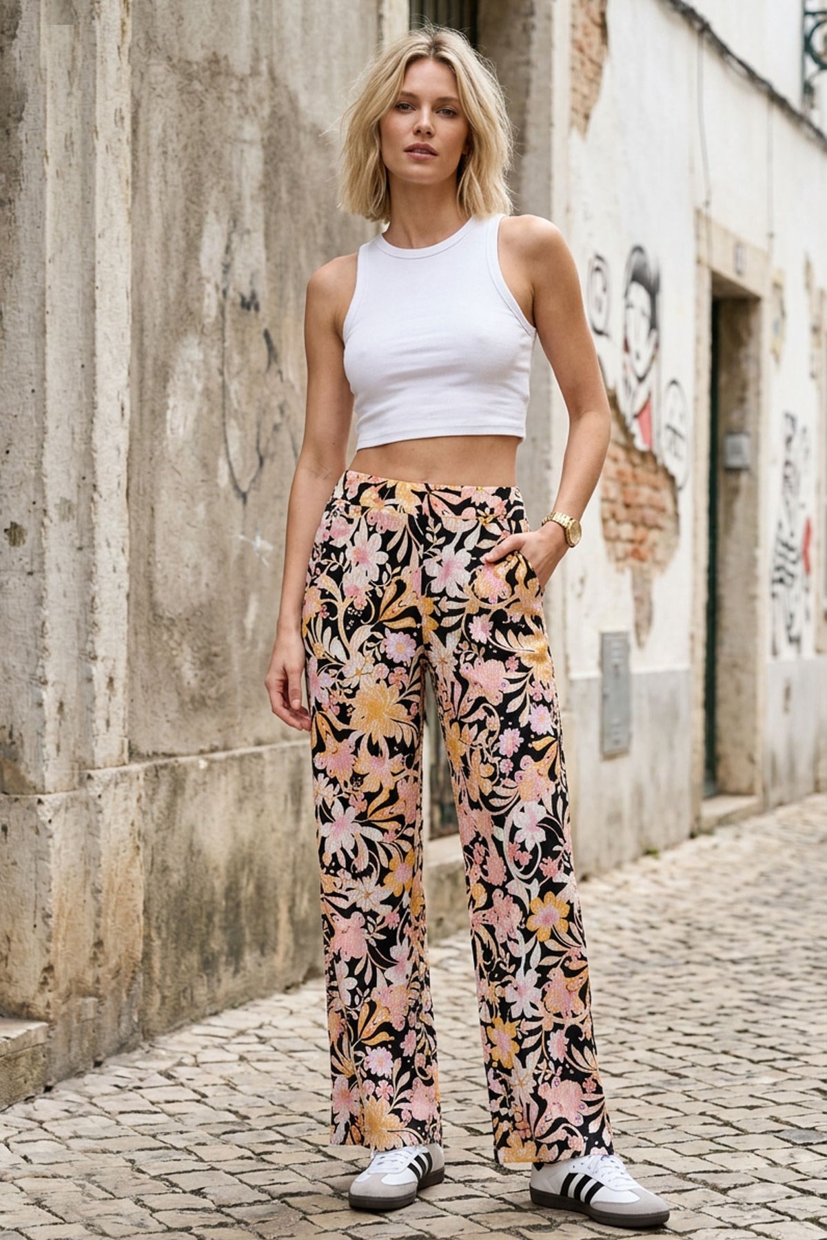 Rahat Kalıp Yüksek Bel Bol Paça Viskon Karışım Kadın Pantolon