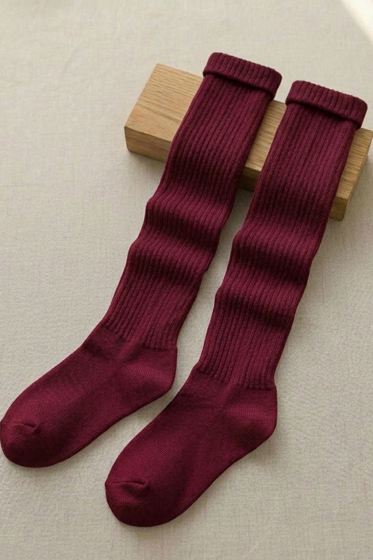 İnce Fitilli Diz Üstü Pamuk Karışımlı Çocuk Çorap