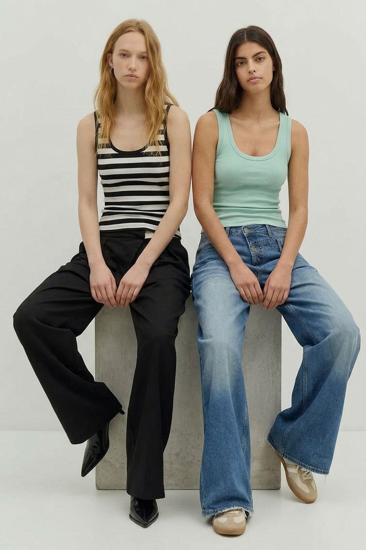 2 Adet Fitilli Fitted Viskon Karışımlı Askılı Tişört