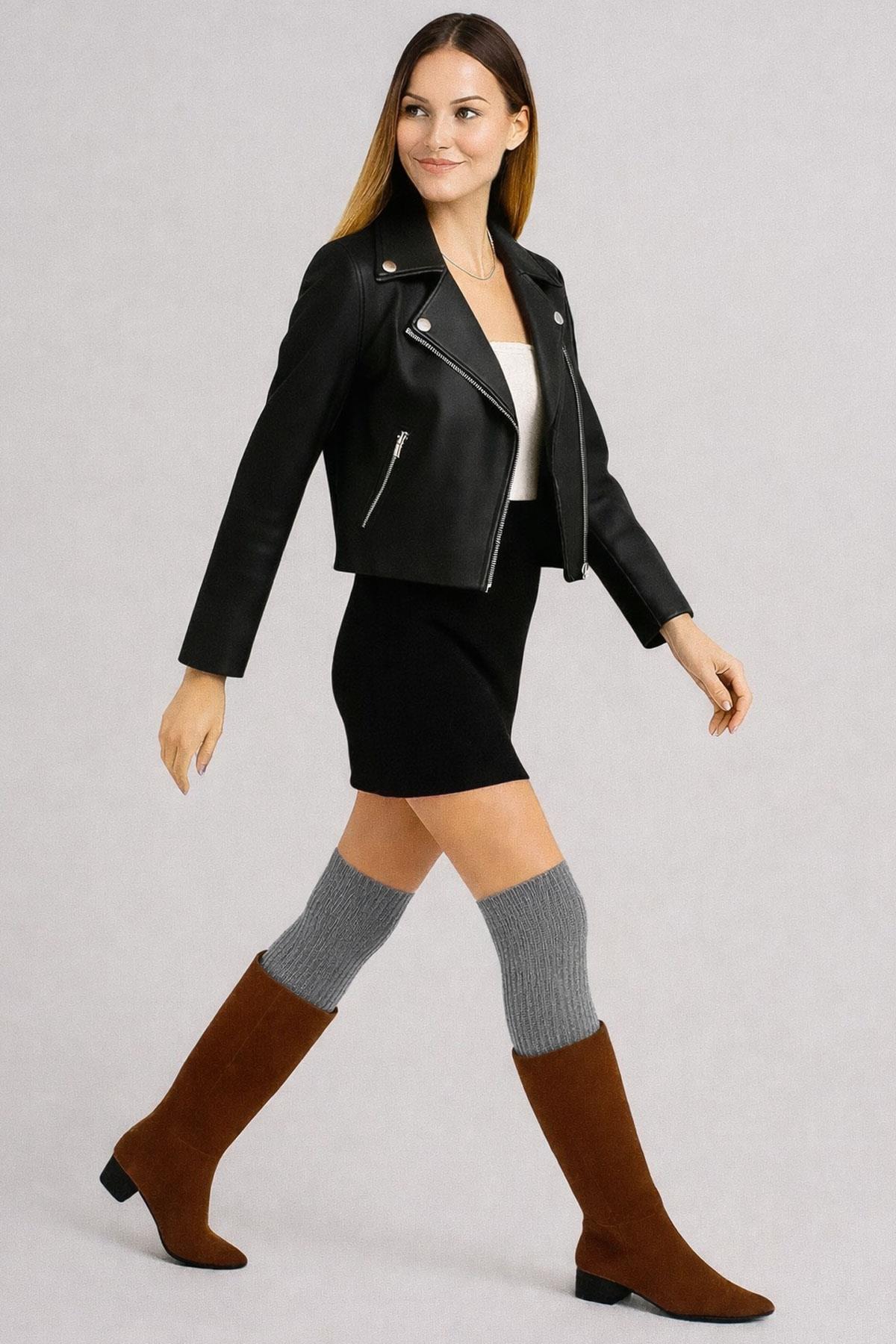 2 Çift Basic Lastikli Kalın Pamuk Karışımlı Diz Üstü Çorap