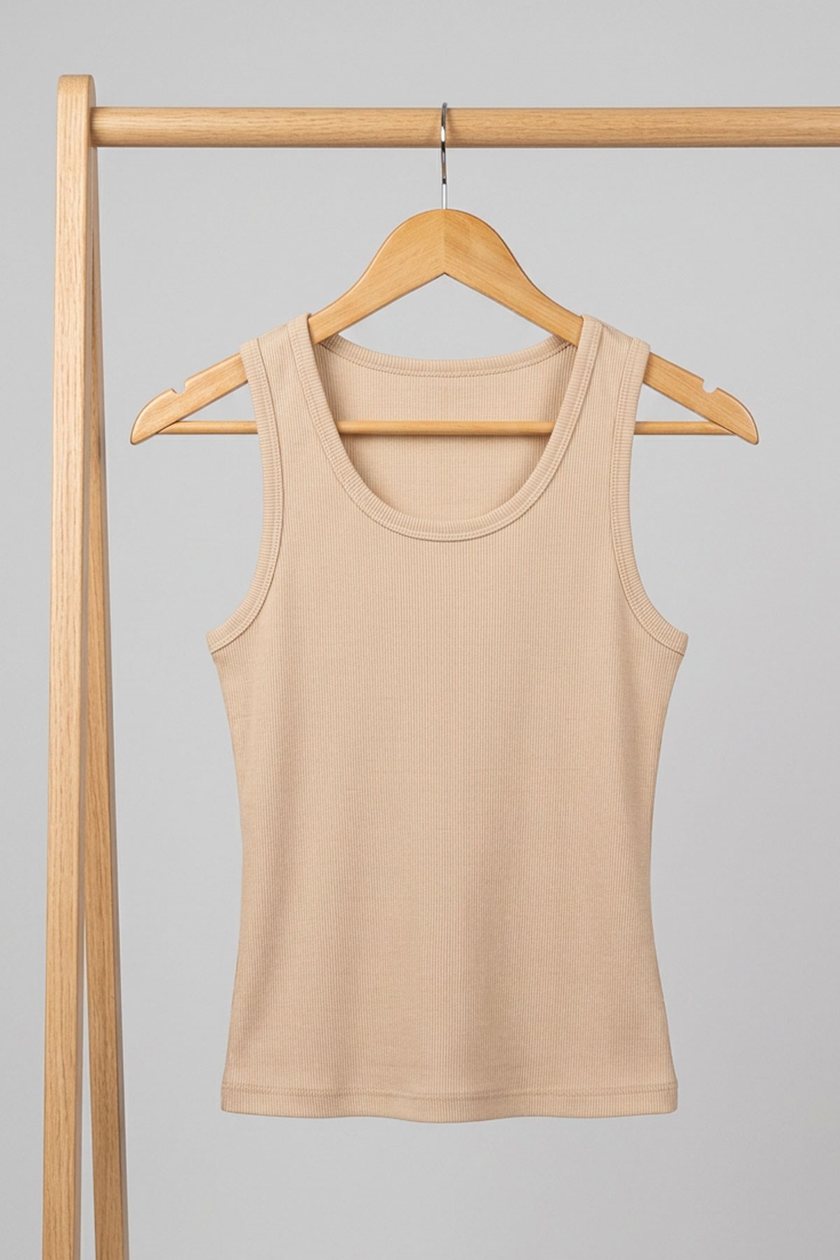 Fitilli Fitted Viskon Karışımlı Askılı Tişört